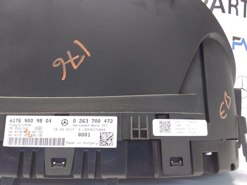 Mercedes A-CLASS Speedometer INSTRUMENT CLUSTER W176 A1769009804 FM007 2017