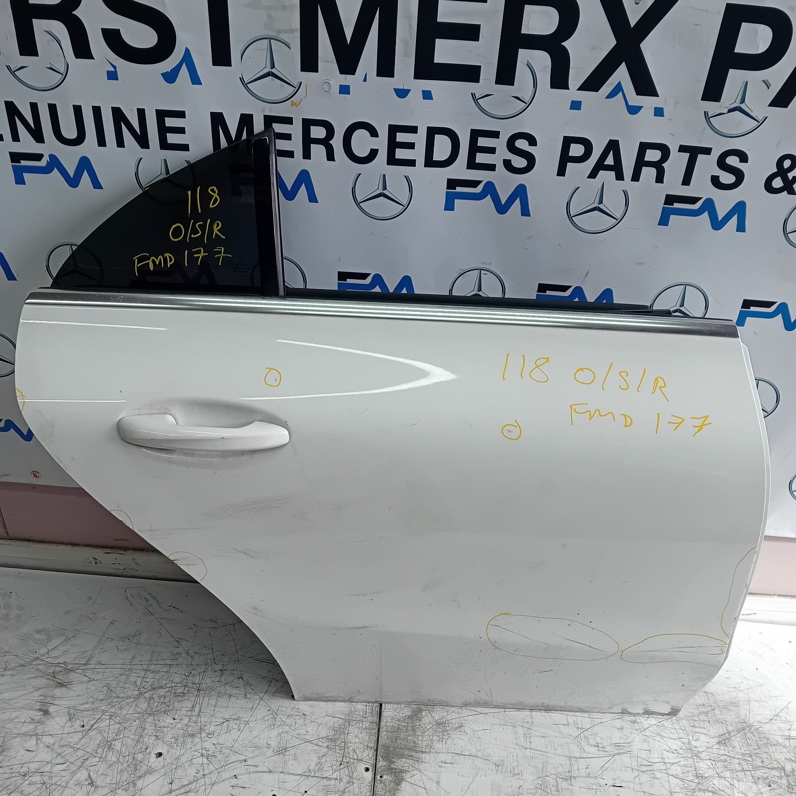 MERCEDES BENZ W118 CLA DRIVER SIDE REAR DOOR OSR WHITE 2019 ON COMPLETE FMD177