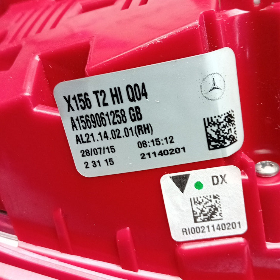 MERCEDES GLA X156 DRIVER RIGHT OS REAR INNER TAIL LIGHT A1569061258 2015 FMT277