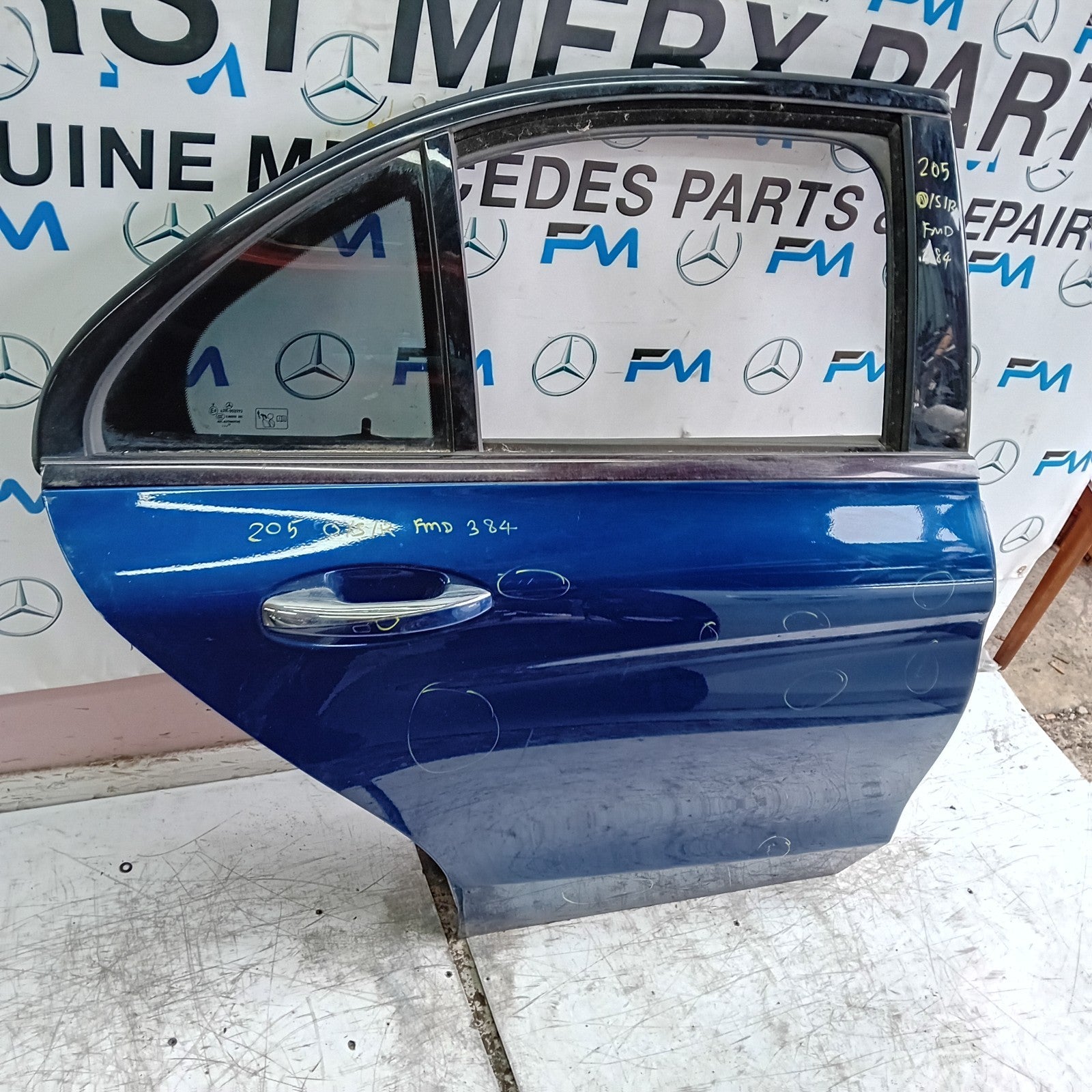 MERCEDES C-CLASS W205 DRIVER REAR DOOR NSR 2014 ON BLUE COMPLETE FMD384