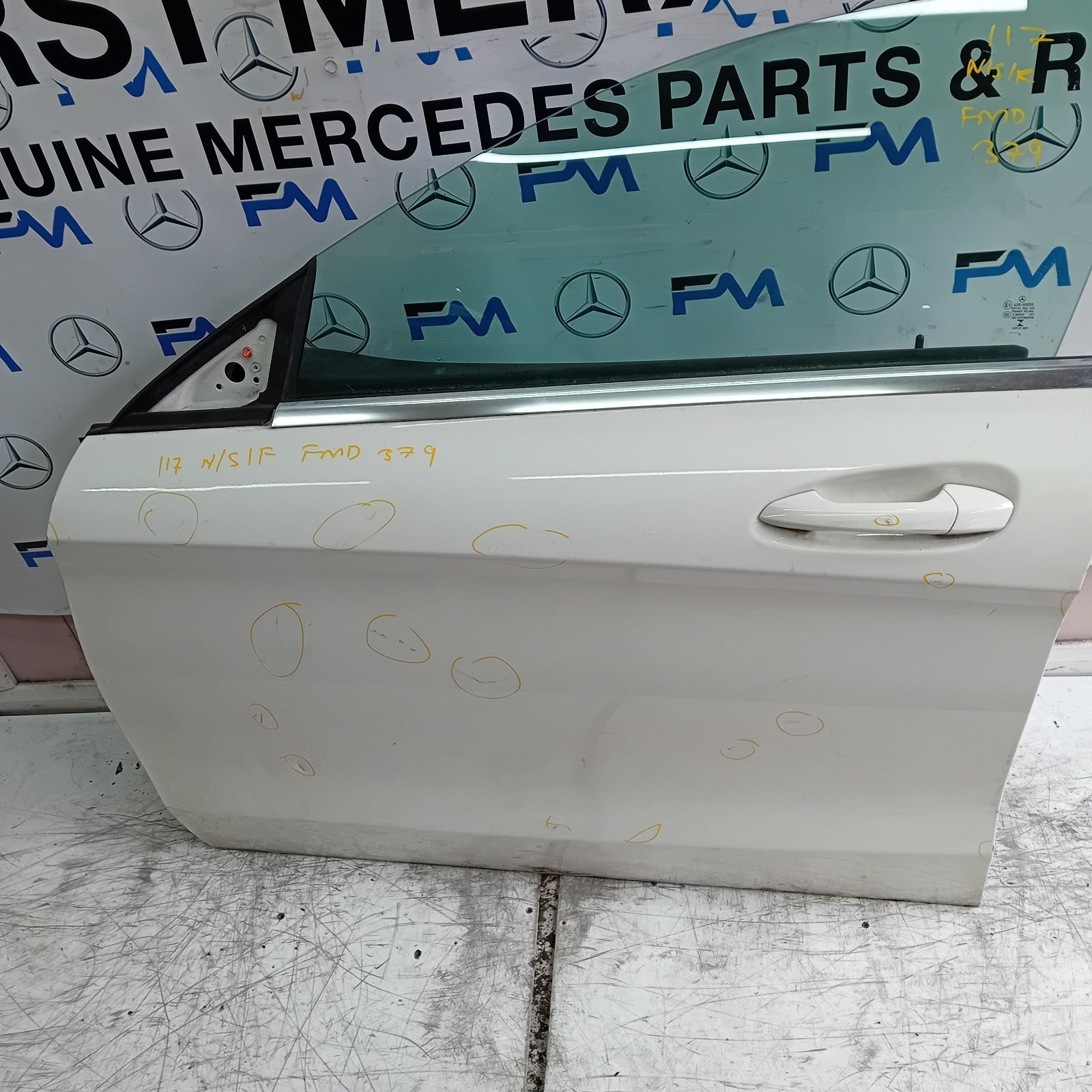MERCEDES BENZ CLA W117 PASSENGER FRONT DOOR NSF WHITE 2013-19 COMPLETE FMD379