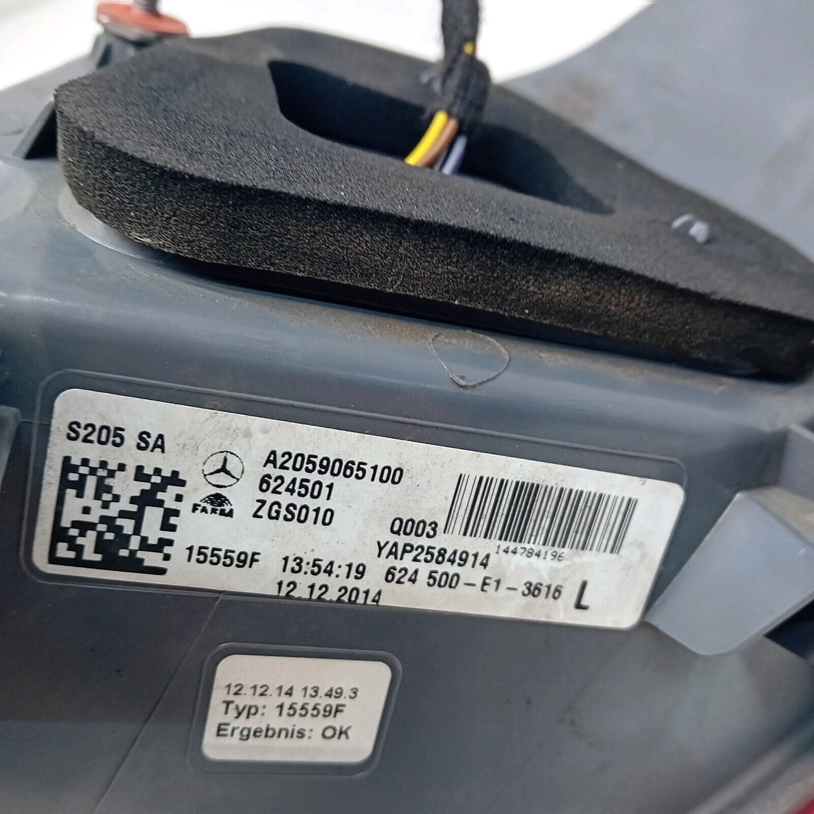 MERCEDES C-CLASS W205 COUPE 2014 REAR PASSENGER N/S TAIL LIGHT A2059065100 FMT44