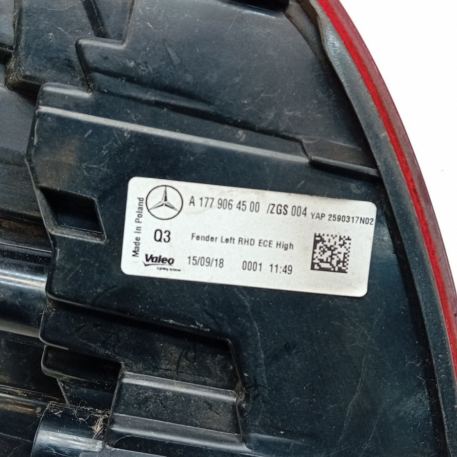 MERCEDES A-CLA W177 PASSENGER LEFT REAR TAIL LIGHT A1779064500 2018 FMT294
