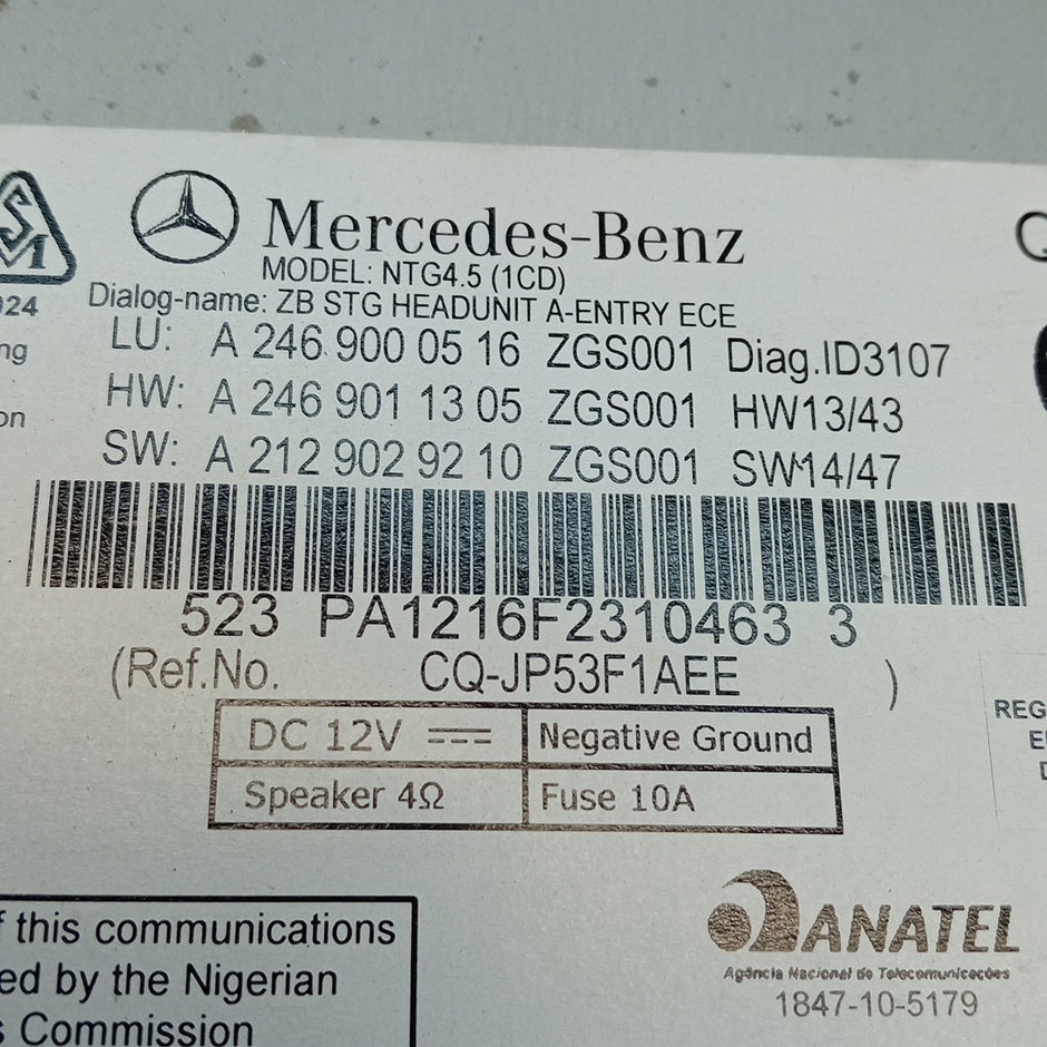 MERCEDES B-CLASS W246 STEREO SAT NAV SYSTEM A2469000516 2012-2019 FM001511