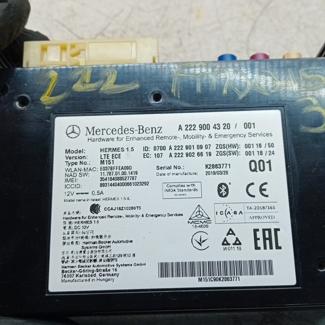 Mercedes S-CLASS W222 Bluetooth Hermes LTE Control  Module A2229004320 FM001531
