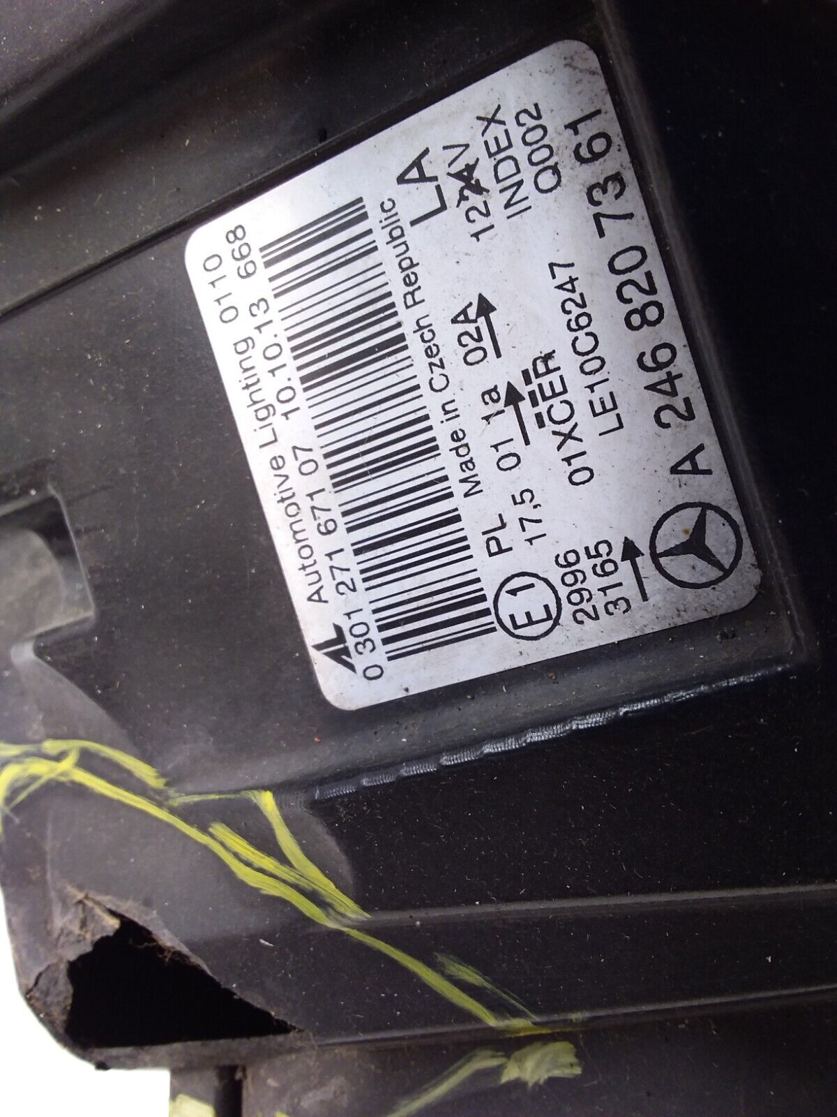 2013 MERCEDES B-CLASS W246 HEADLIGHT PASSENGER NS A2468207361 FMH122 (DAMAGED)
