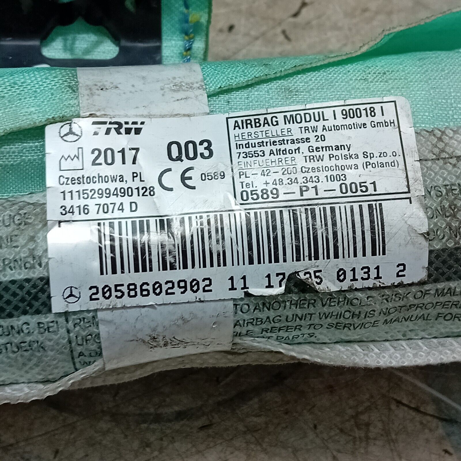 MERCEDES  C CLASS W205 COUPE AIRBAG CURTAIN ROOF DRIVER SIDE A2058602902 FM110
