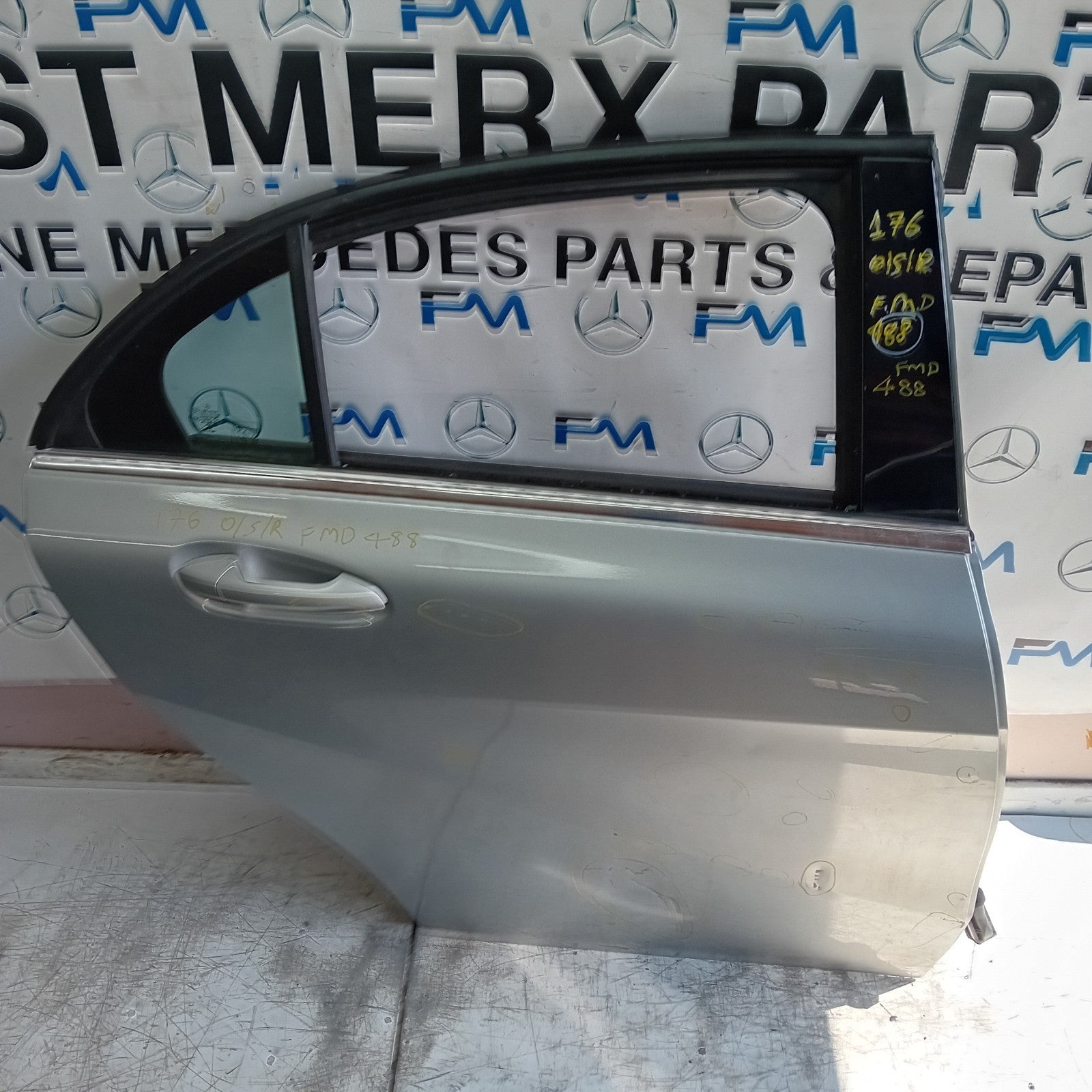 MERCEDES BENZ  A-CLASS W176 DRIVER REAR DOOR OSR 2012 SILVER COMPLETE FMD488