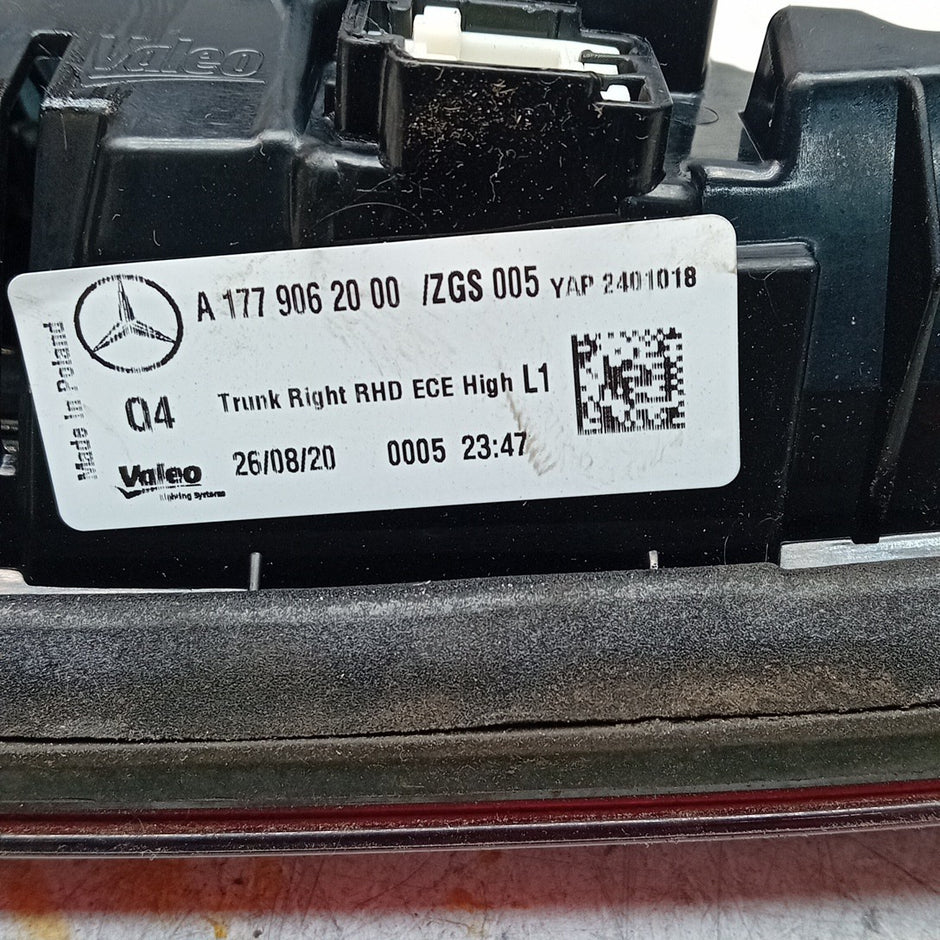 MERCEDES A-CLASS W177 DRIVER RIGHT OS REAR INNER TAIL LIGHT A1779062000 FMT227