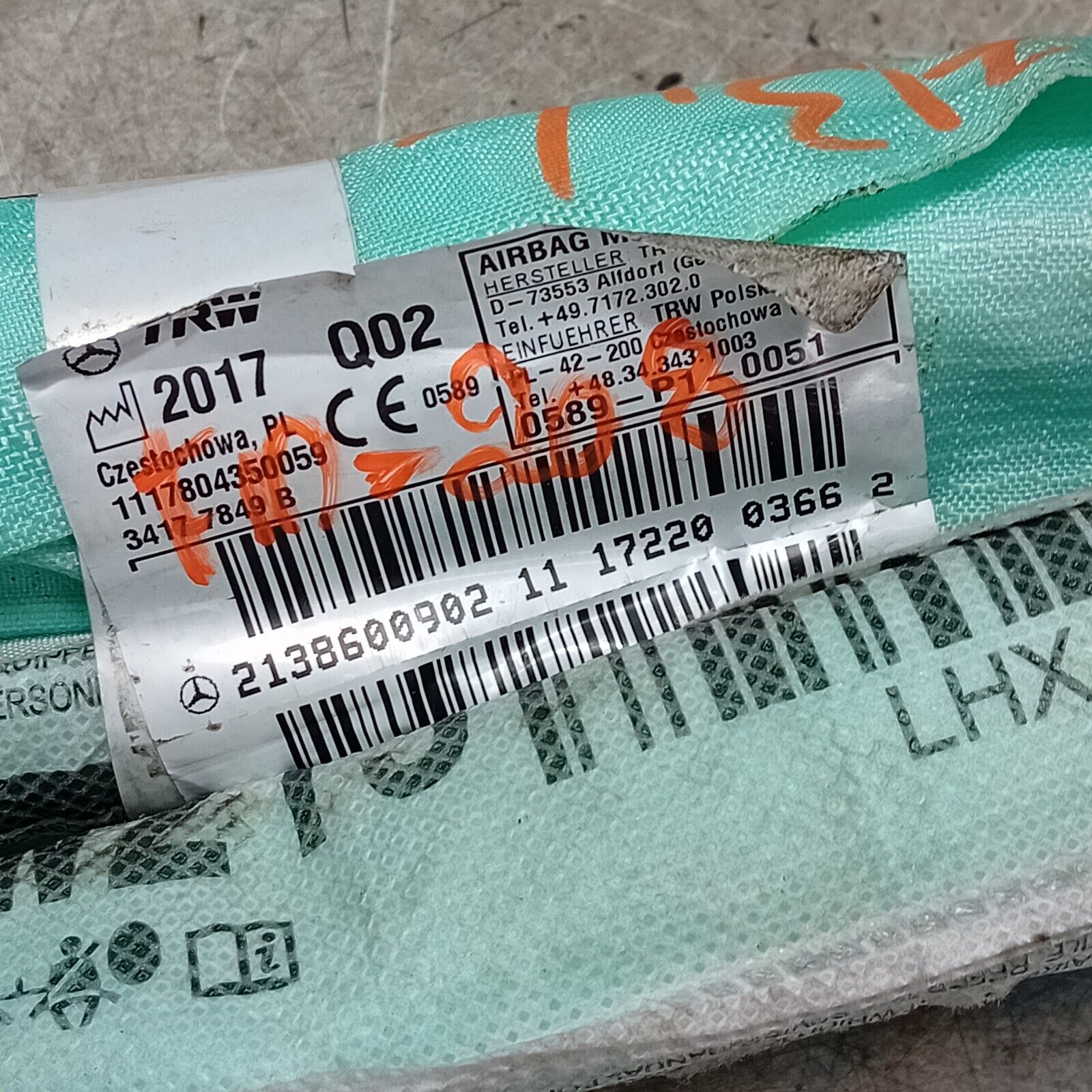 2021-2024 MERCEDES E CLASS  AIR BAG PASSENGER NEAR SIDE LEFT 2138600902 FM208