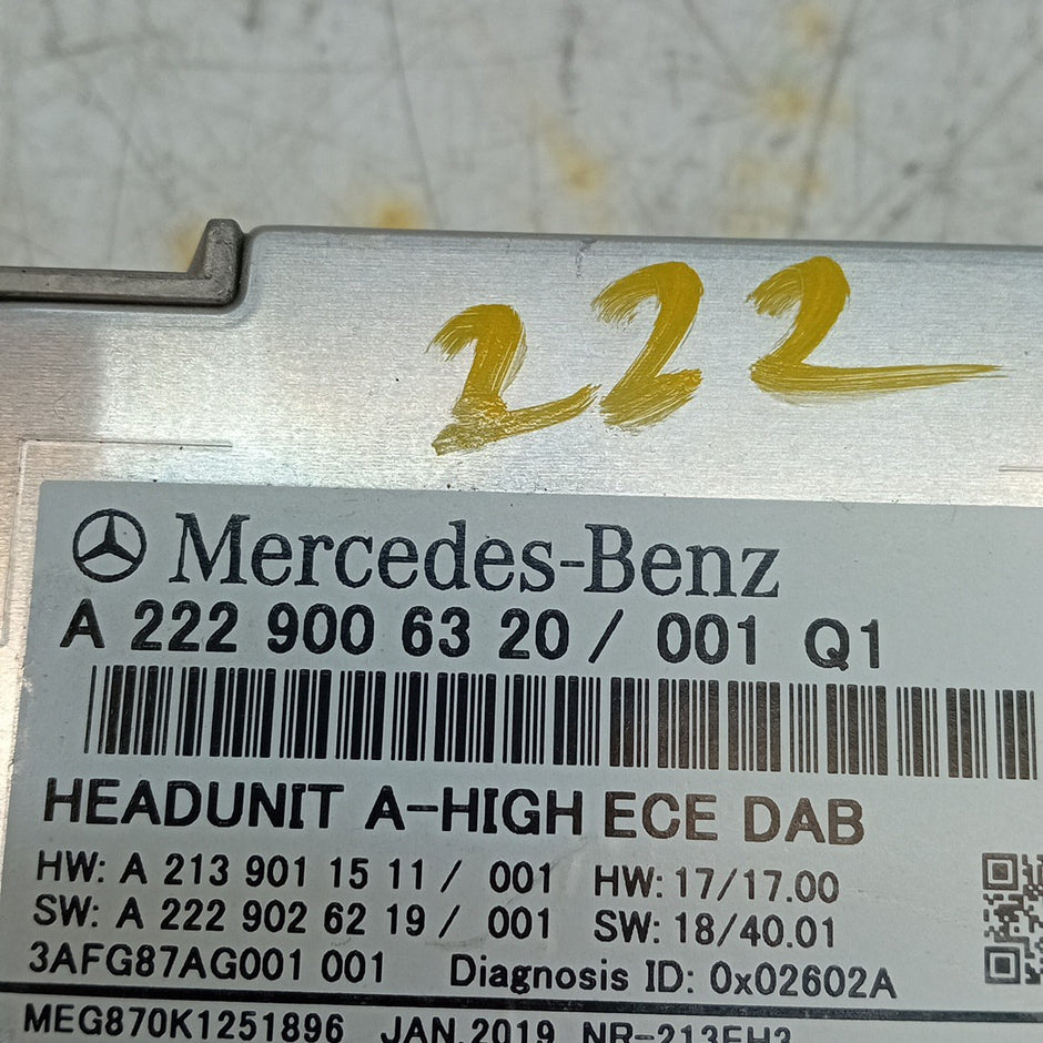 MERCEDES BENZ S CLASS W222 SAT NAV SYSTEM HEADUNIT A2229006320 FM001533