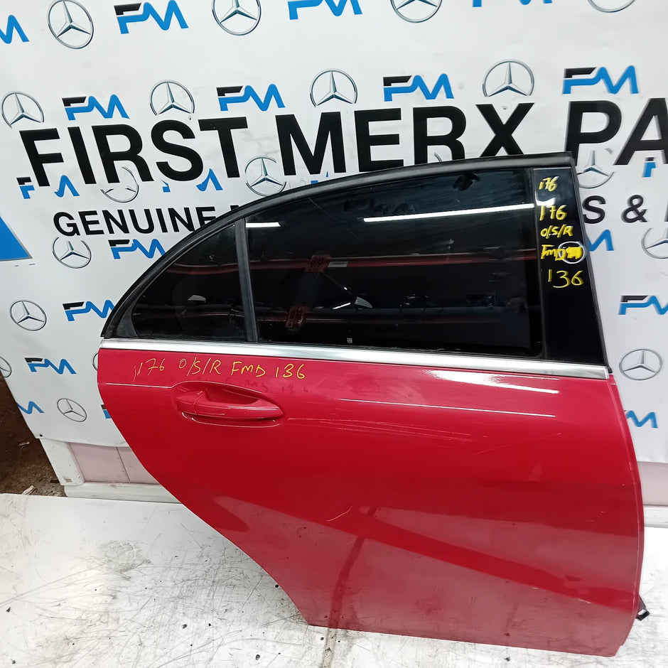 MERCEDES BENZ  A-CLASS W176 DRIVER SIDE REAR DOOR O/S/R RED COMPLETE FMD136