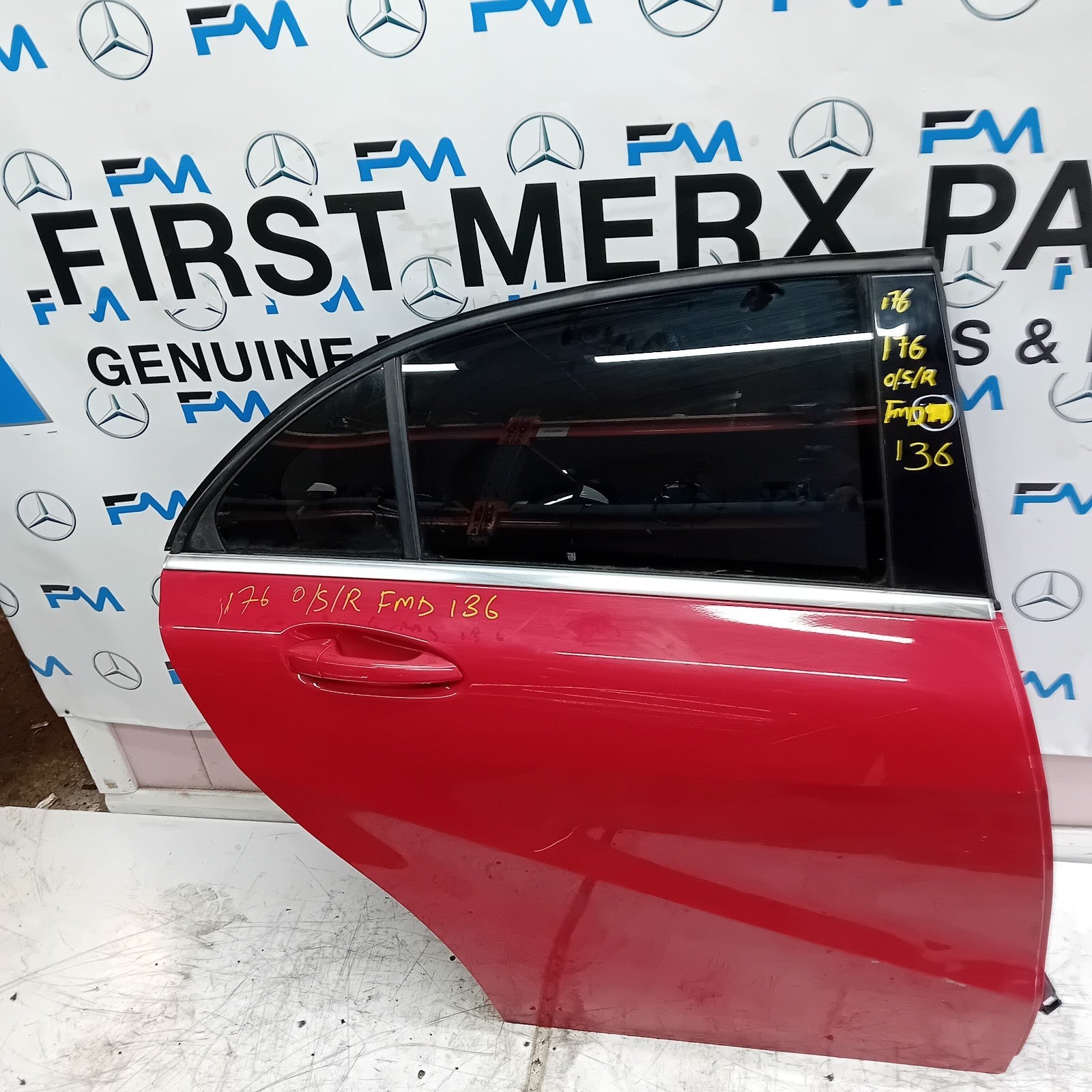 MERCEDES BENZ  A-CLASS W176 DRIVER SIDE REAR DOOR O/S/R RED COMPLETE FMD136