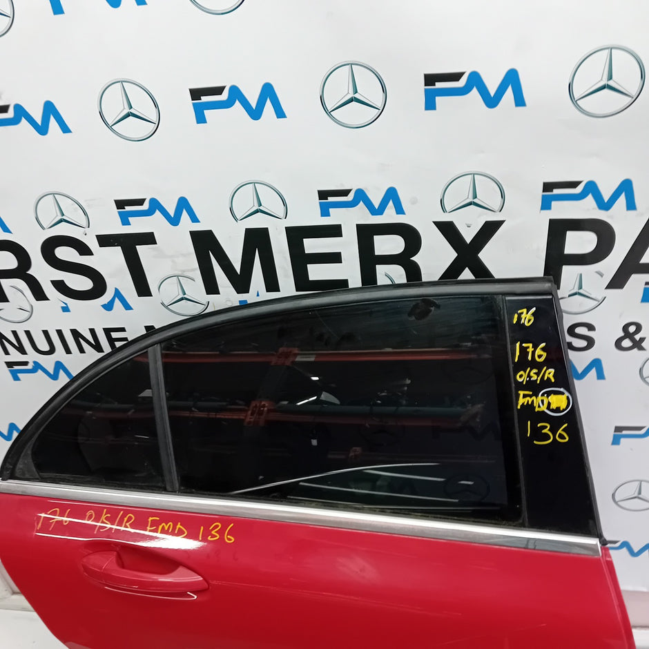MERCEDES BENZ  A-CLASS W176 DRIVER SIDE REAR DOOR O/S/R RED COMPLETE FMD136