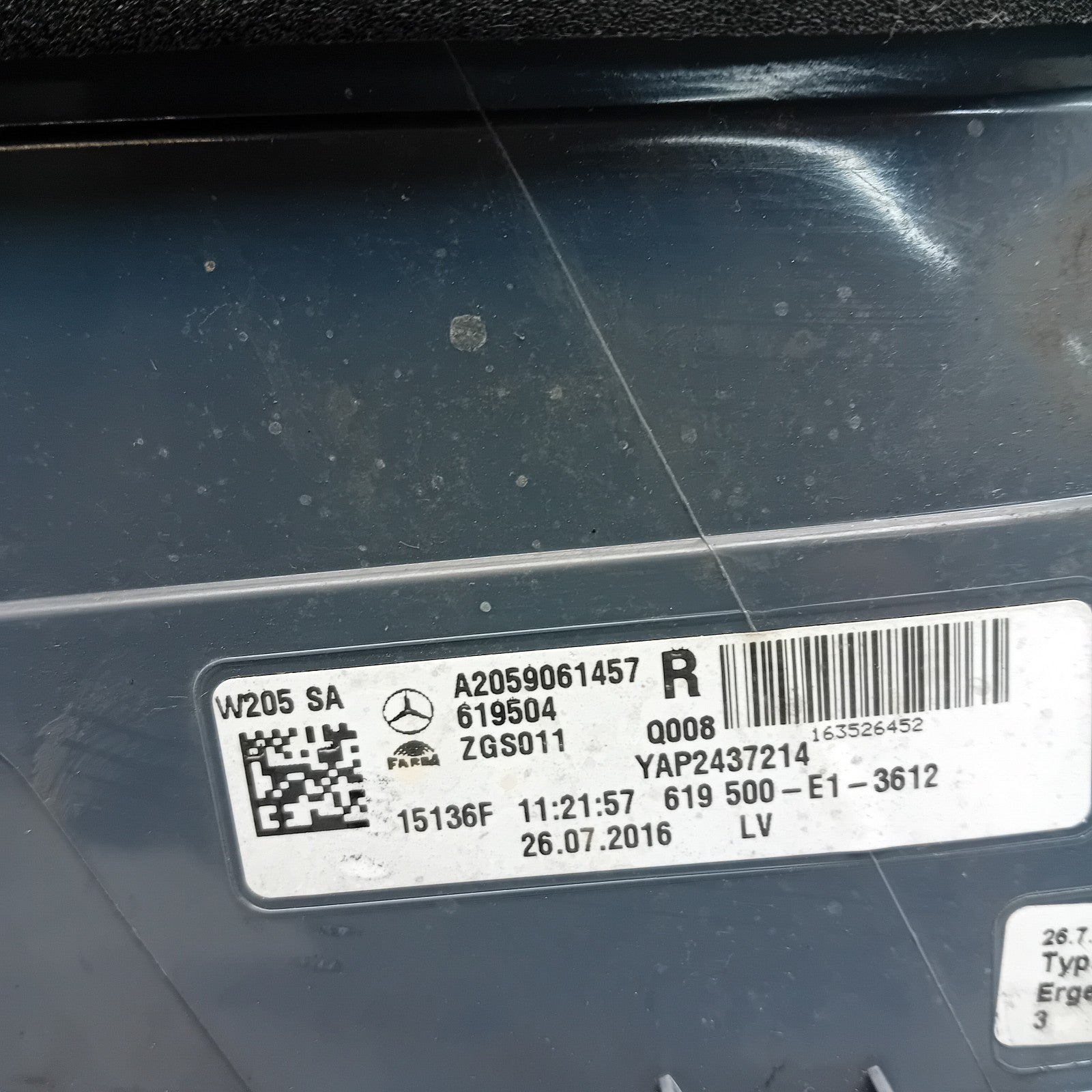 MERCEDES C-CLASS W205 DRIVER SIDE RIGHT REAR TAIL LIGHT 2014 A2059061457 FMT310
