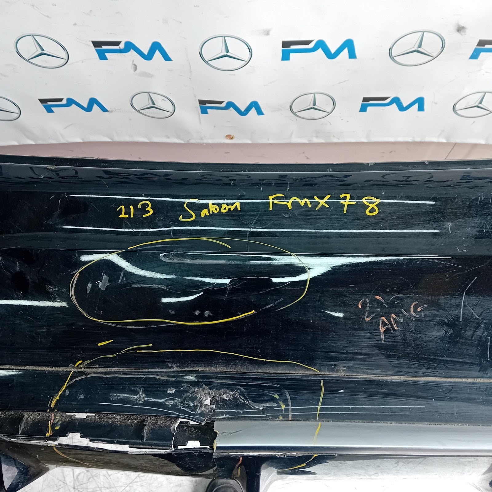 MERCEDES E-CLASS W213 SALOON REAR BUMPER BLACK 2016 A2138850001 FMX78 (DAMAGE)