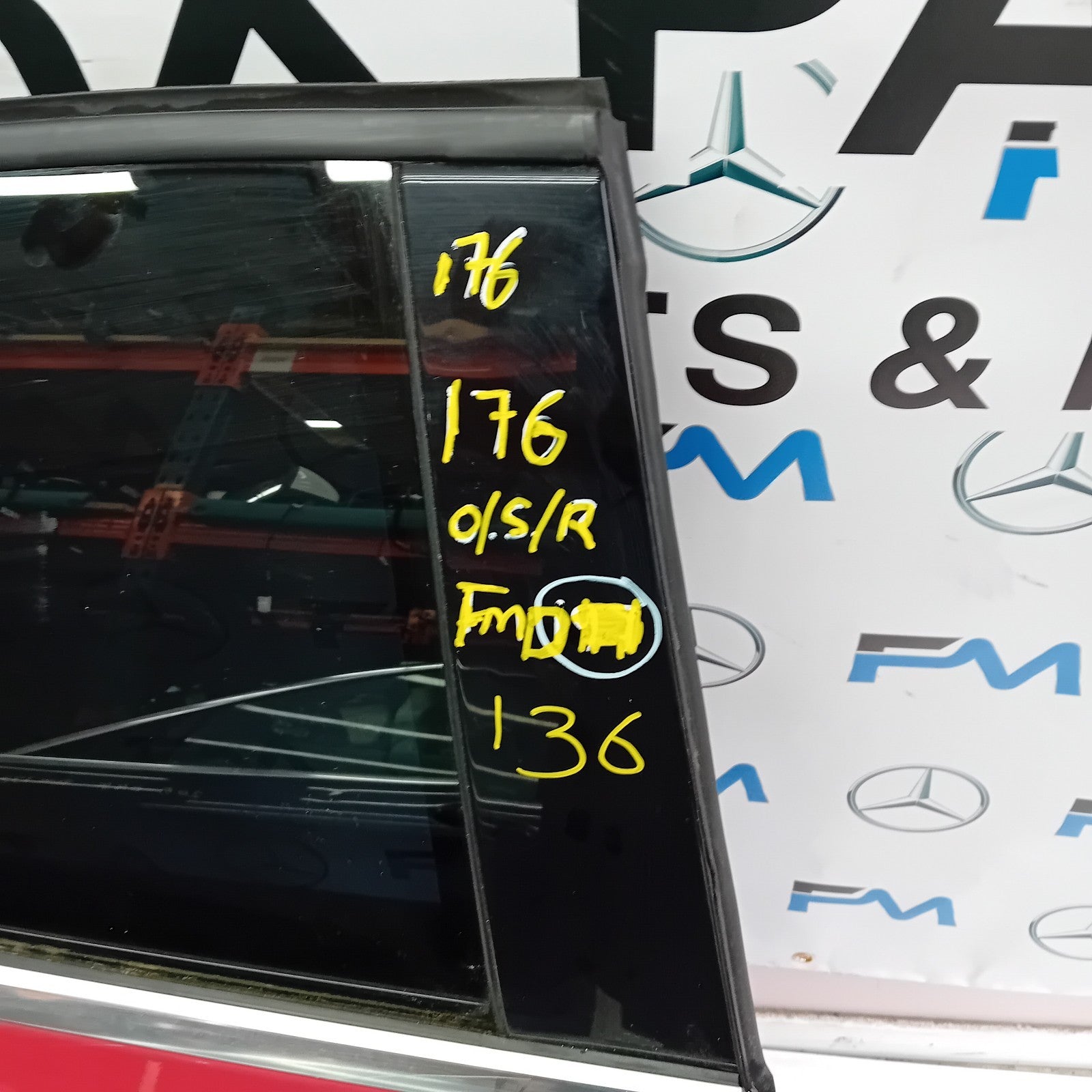 MERCEDES BENZ  A-CLASS W176 DRIVER SIDE REAR DOOR O/S/R RED COMPLETE FMD136