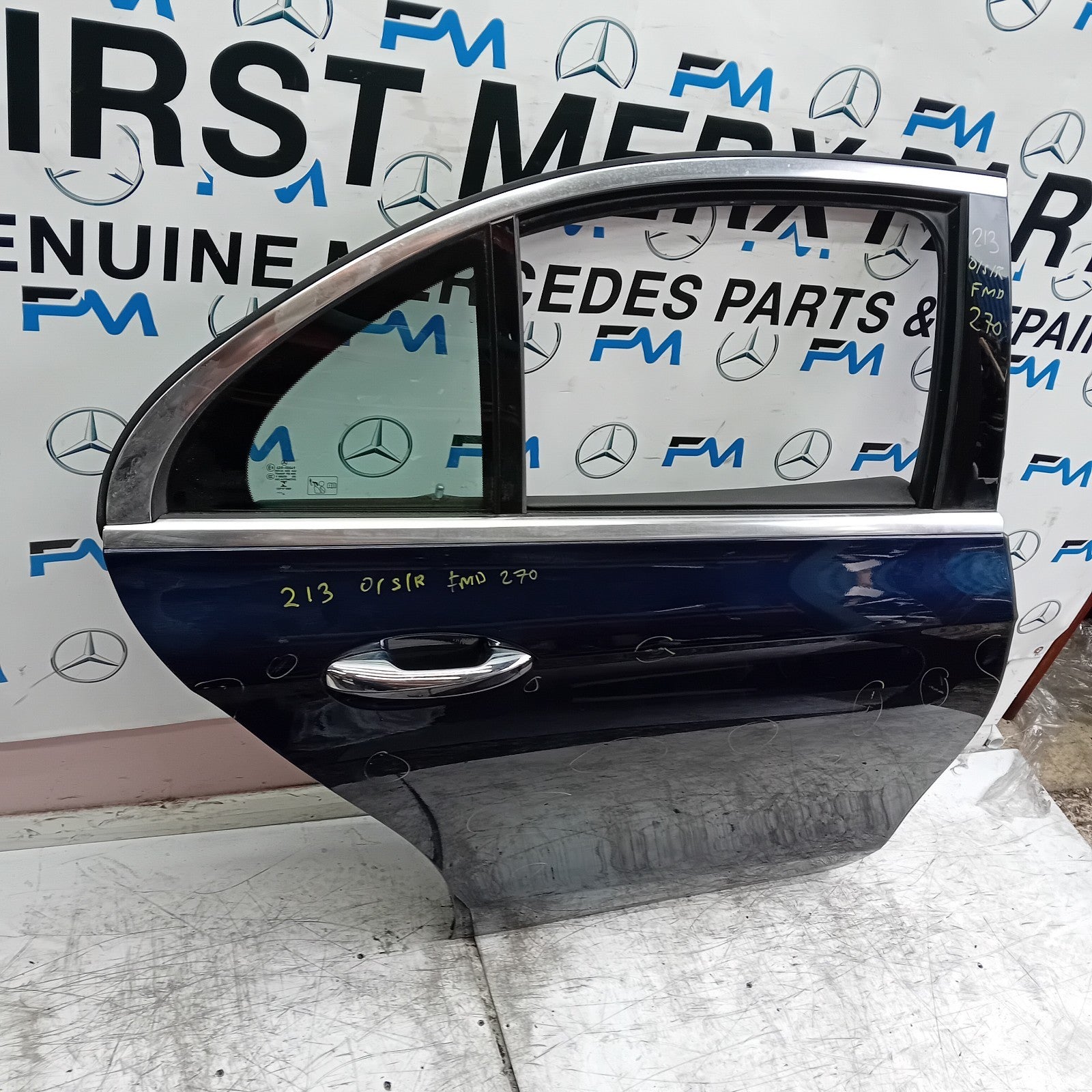 MERCEDES E-CLASS W213 SLN DRIVER REAR DOOR OSR BLUE 2016 ON COMPLETE FMD270