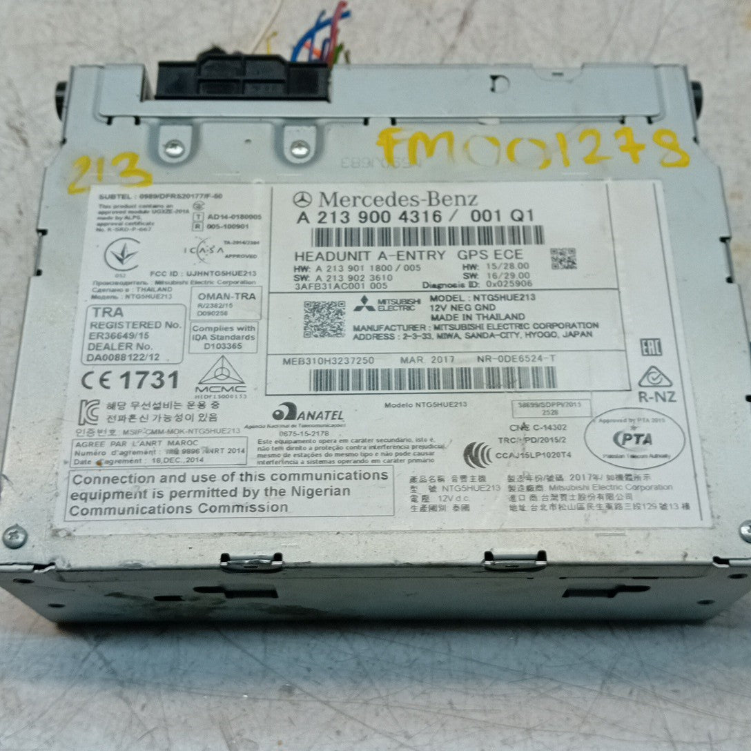 MERCEDES BENZ E CLASS  W213 SAT NAV SYSTEM HEADUNIT A2139004316 FM001278