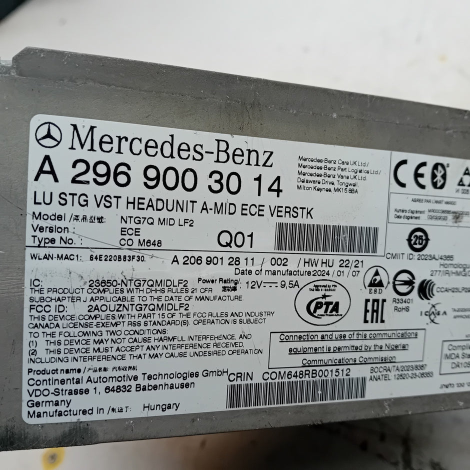 MERCEDES BENZ C CLASS W206 HEAD UNIT A MID ECE VERSTK A2969003014 FM001204