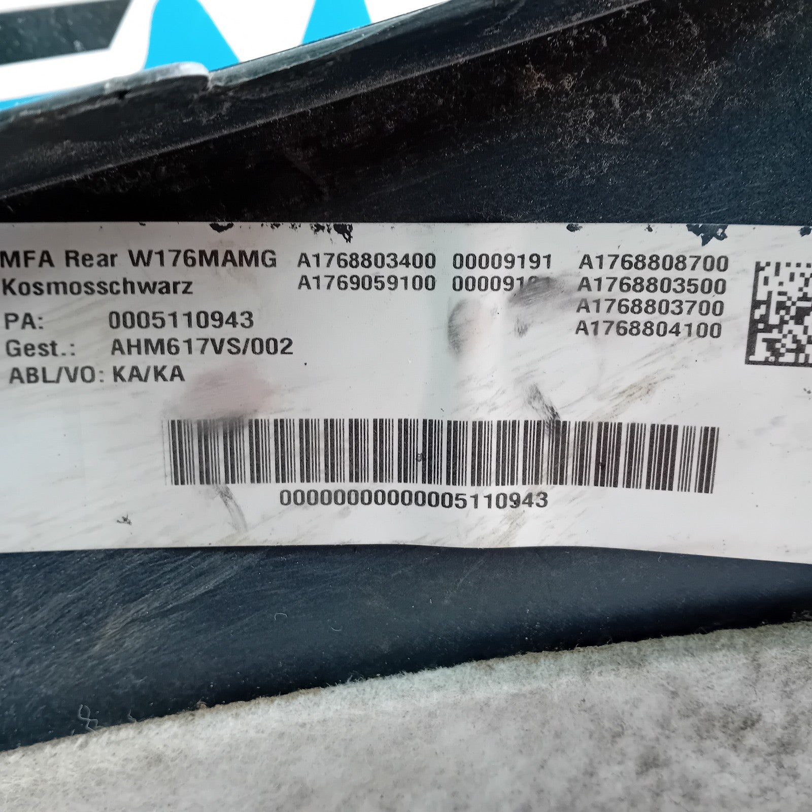 MERCEDES BENZ  A-CLASS W176 REAR BUMPER A1768803400 2016 BLACK COMPLETE FMX20