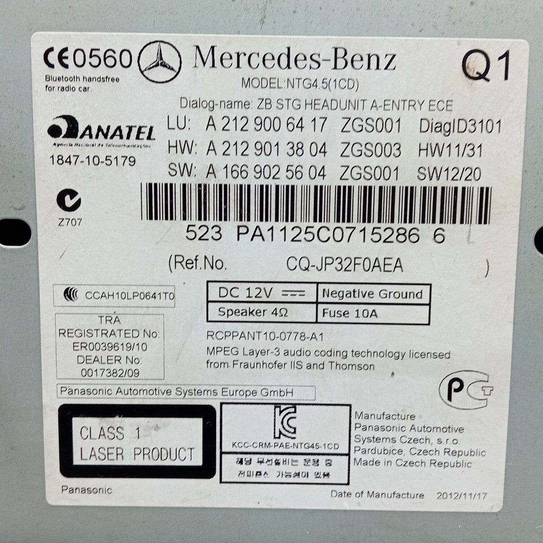 MERCEDES E CLASS W212 STEREO SAT NAV SYSTEM A2129006417 2009-2016 FM001395