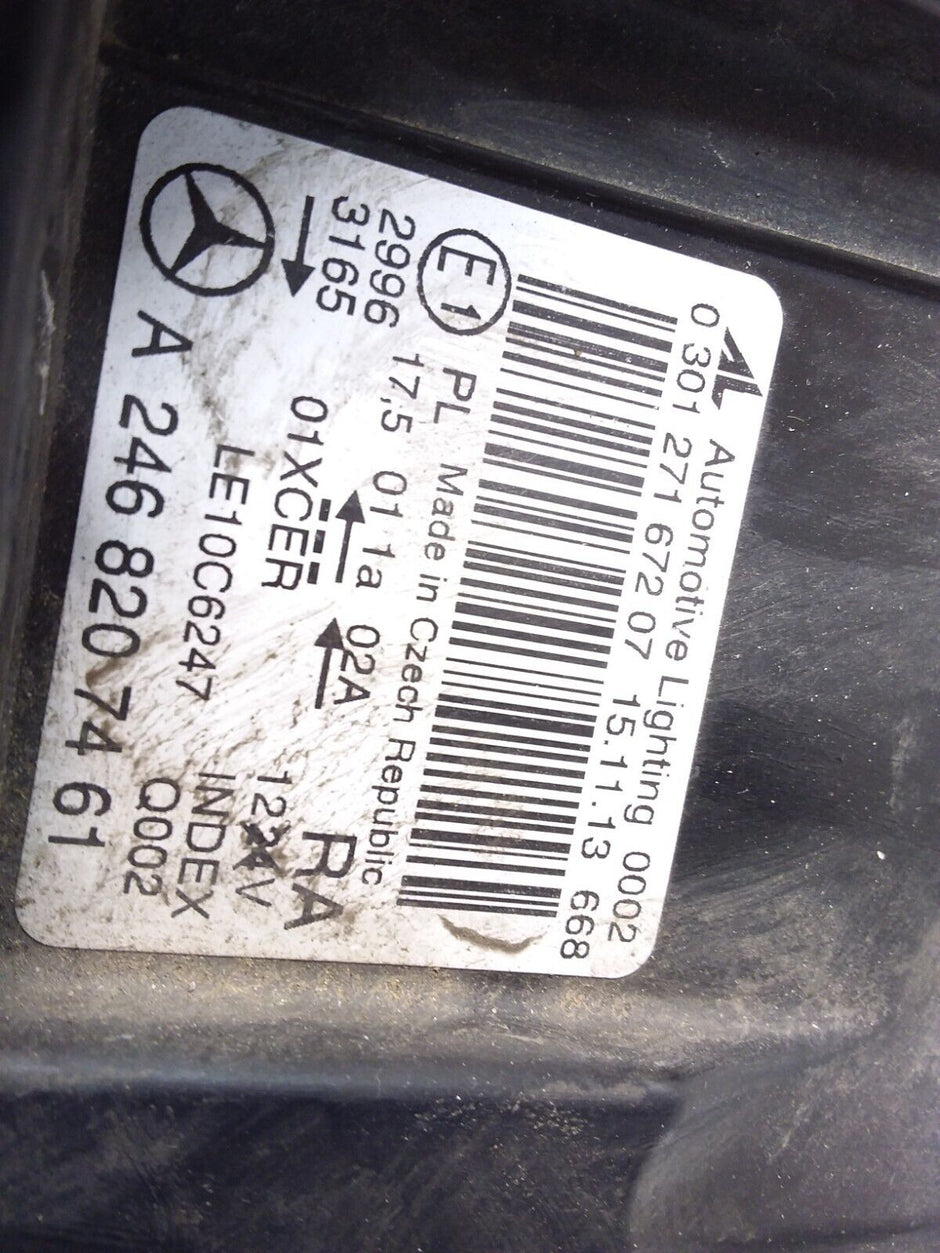 2013 MERCEDES B-CLASS W246 HEADLIGHT DRIVER SIDE OS A2468207461 FMH121 (DAMAGED)