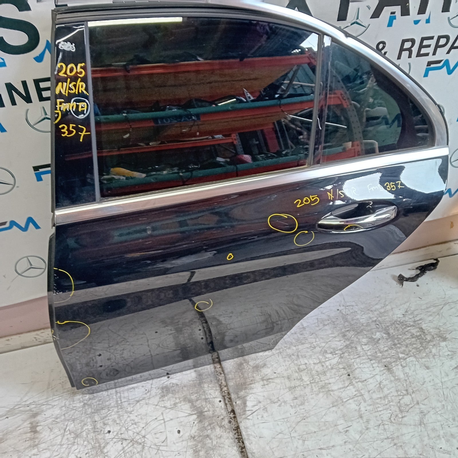 MERCEDES C-CLASS W205 PASSENGER REAR DOOR NSR  2014 ON BLACK COMPLETE FMD357