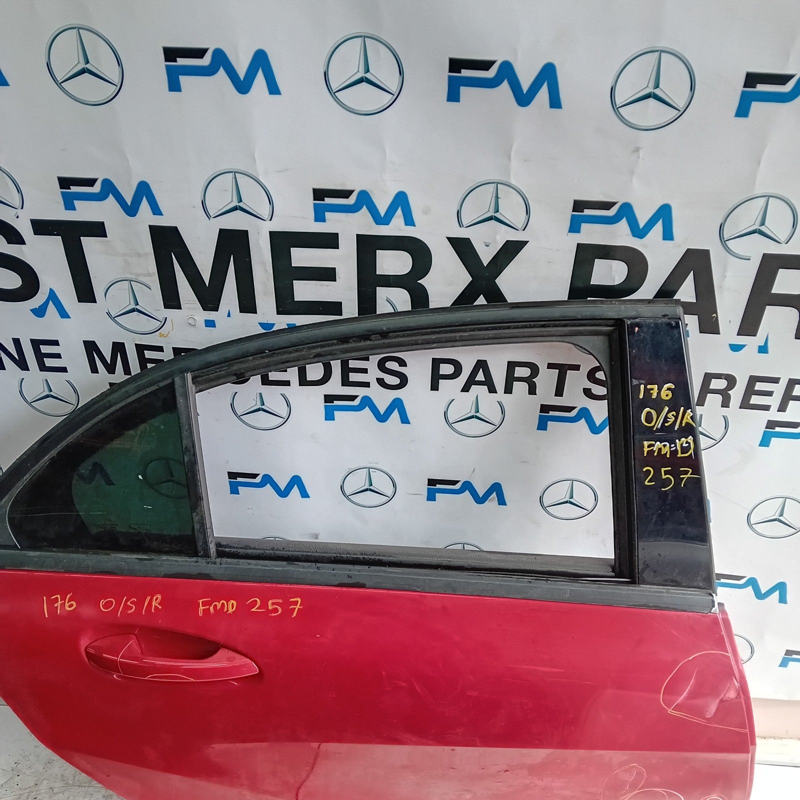 MERCEDES BENZ  A-CLASS W176 DRIVER REAR DOOR OSR RED 2012-18 COMPLETE FMD257