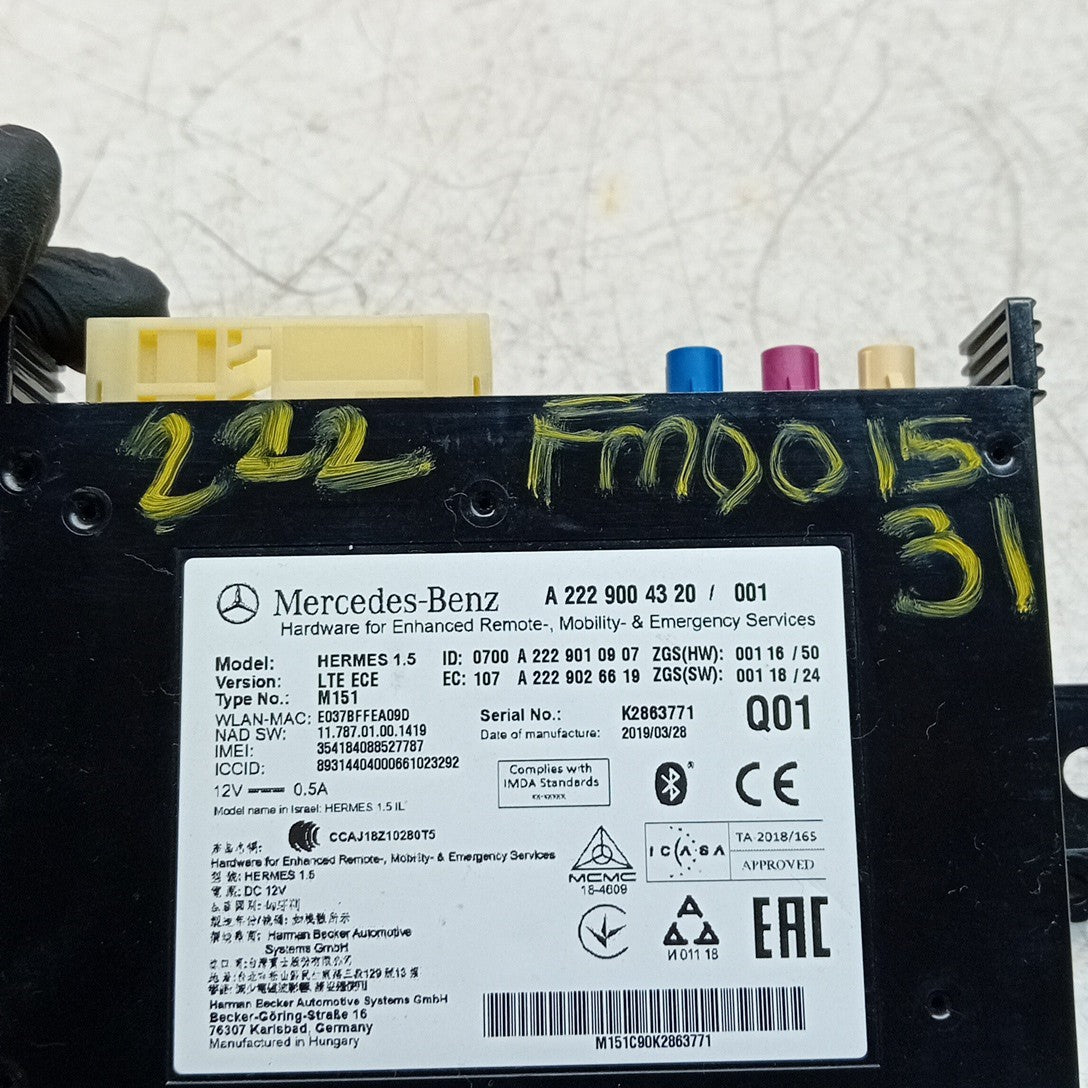 Mercedes S-CLASS W222 Bluetooth Hermes LTE Control  Module A2229004320 FM001531
