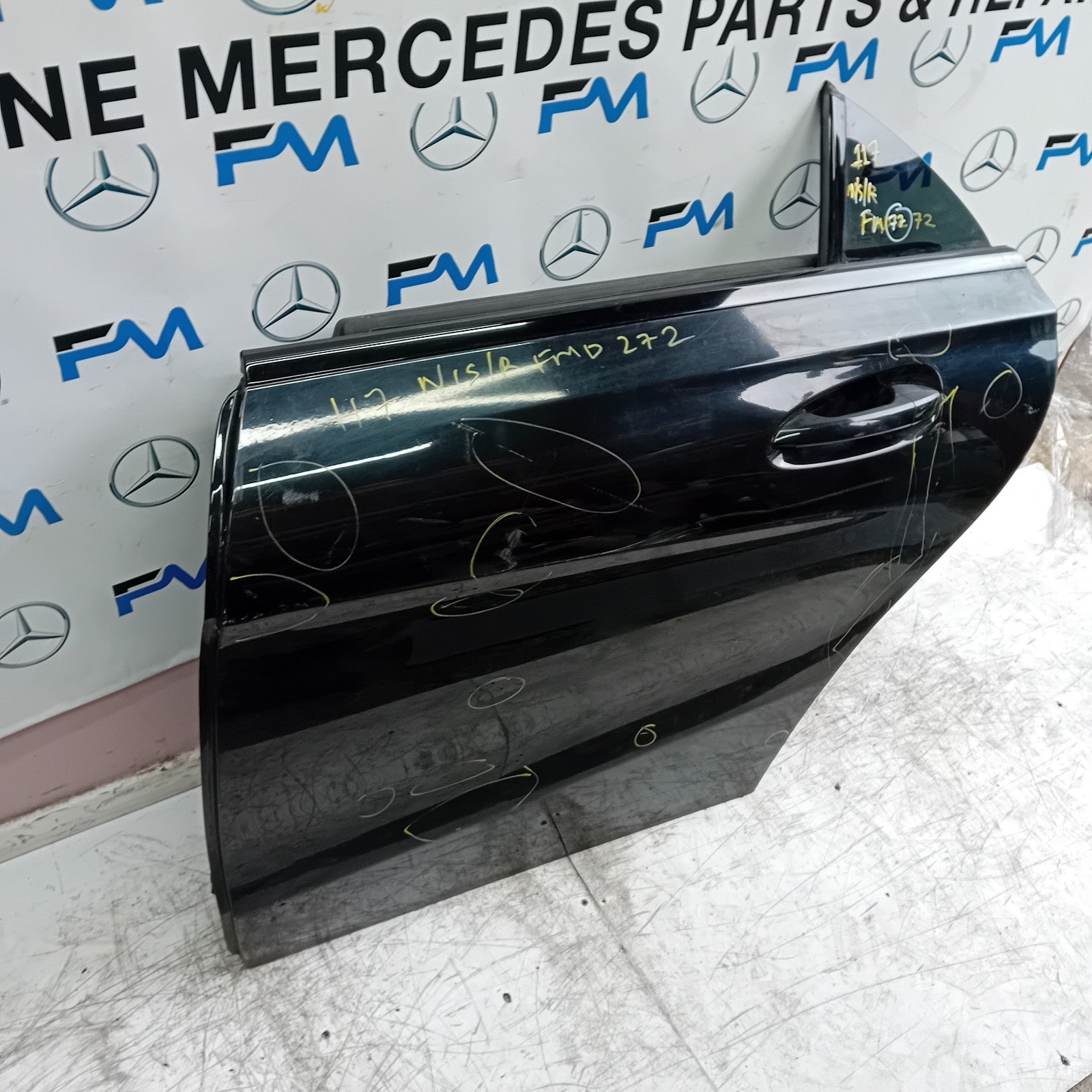 MERCEDES BENZ CLA W117 PASSENGER REAR DOOR NSR 2013-19 BLACK COMPLETE FMD272