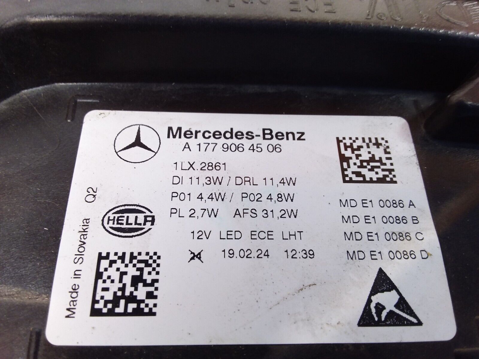 2018 MERCEDES A CLASS W177 HEADLIGHT LED FACELIFT PASSENGER NS A1779064506 FMH88