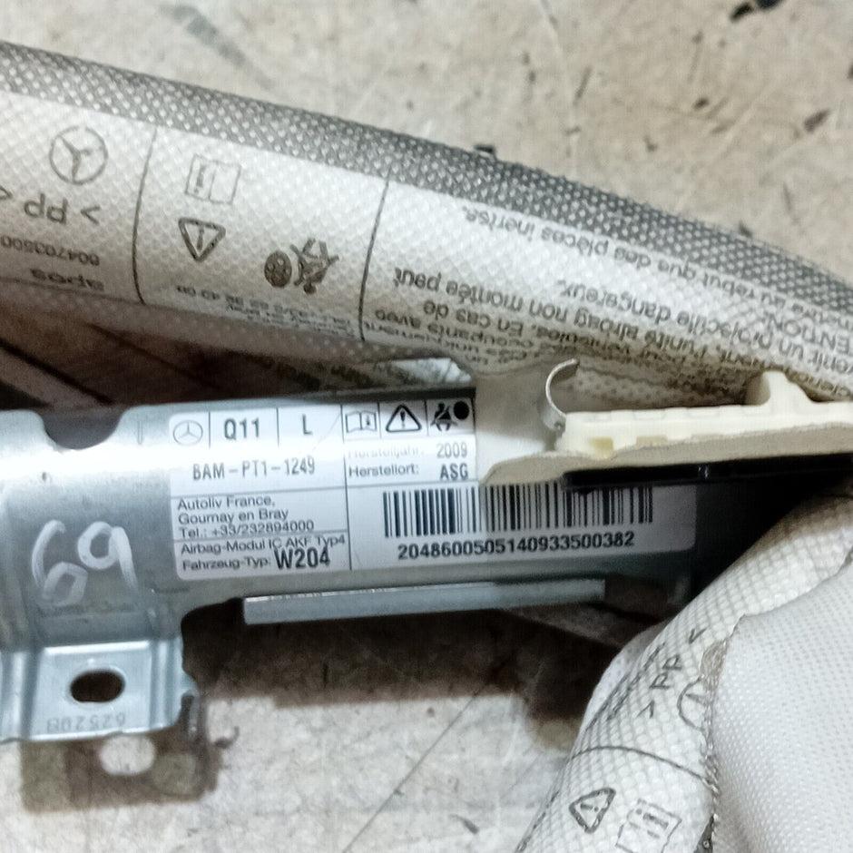 2012 MERCEDES C CLASS W204 LEFT PASSENGER  SIDE ROOF CURTAIN 20486005051 FM69