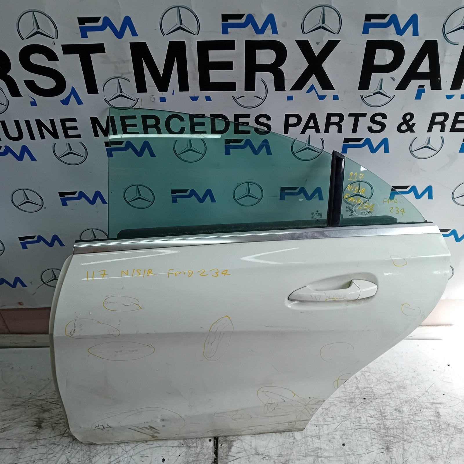 MERCEDES CLA W117 PASSENGER REAR DOOR NSR WHITE 2013-19 COMPLETE FMD234