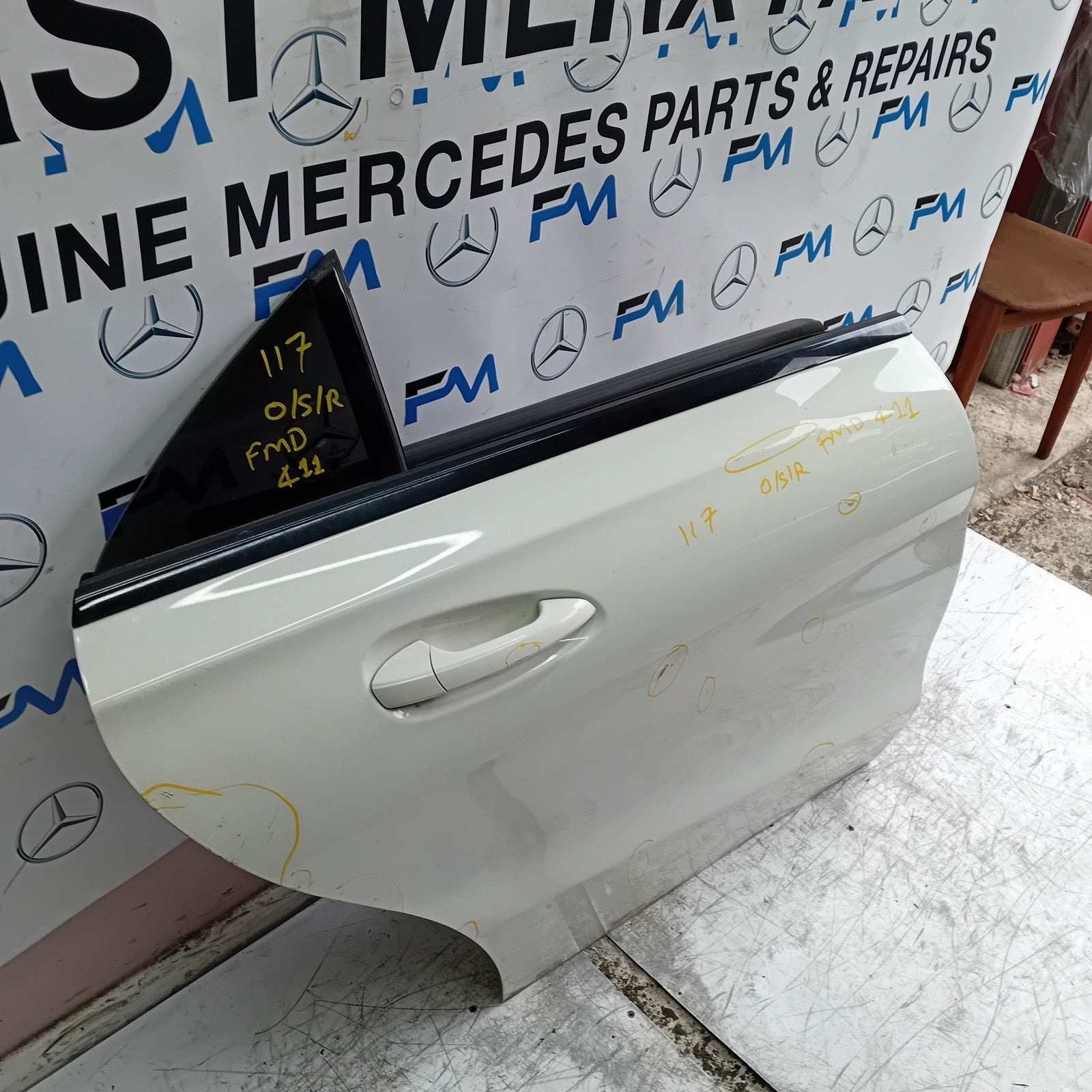 MERCEDES BENZ CLA W117 DRIVER REAR DOOR OSR 2013-19 WHITE COMPLETE FMD411