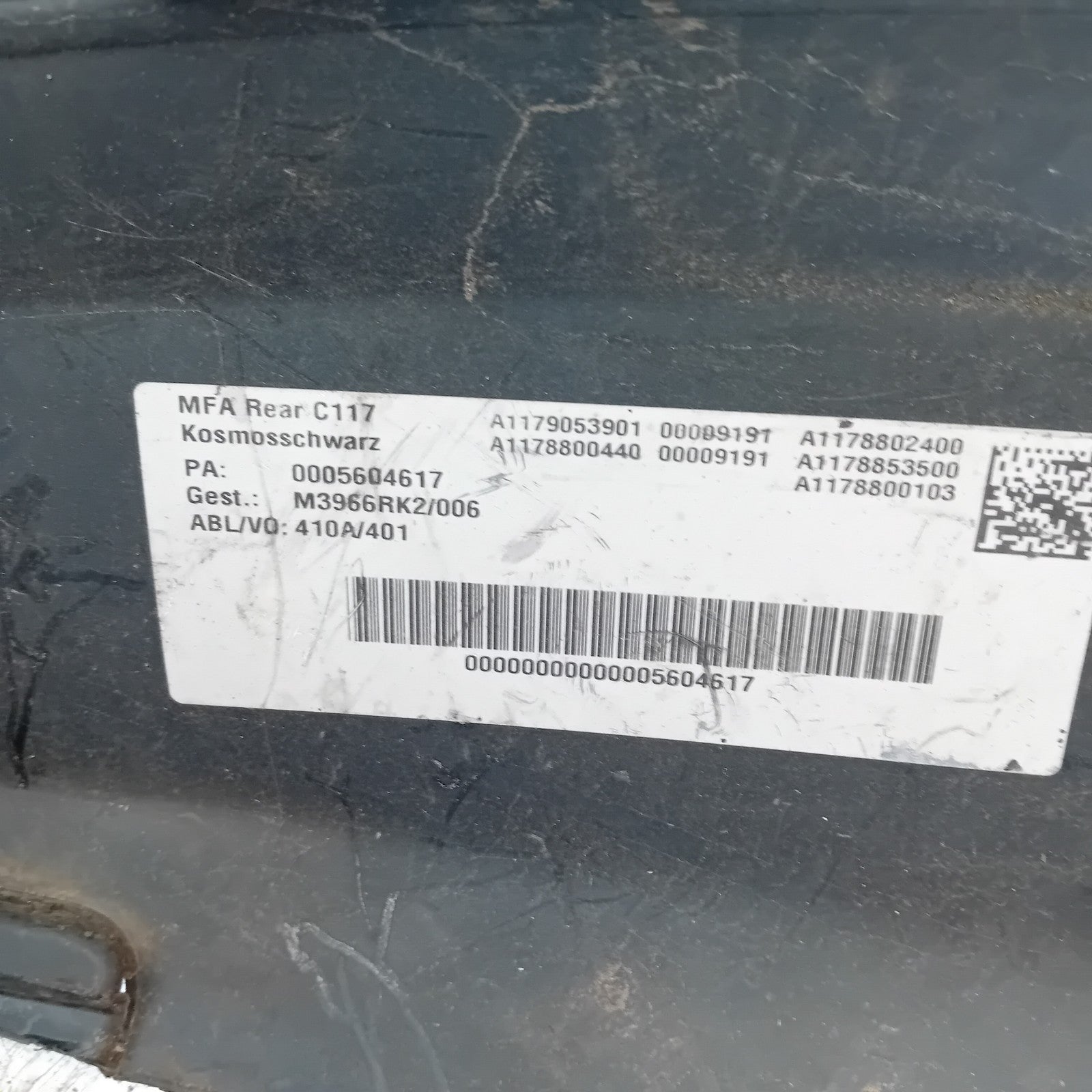 MERCEDES BENZ CLA W117 REAR BUMPER A1179053901 2018 BLACK  FMX167