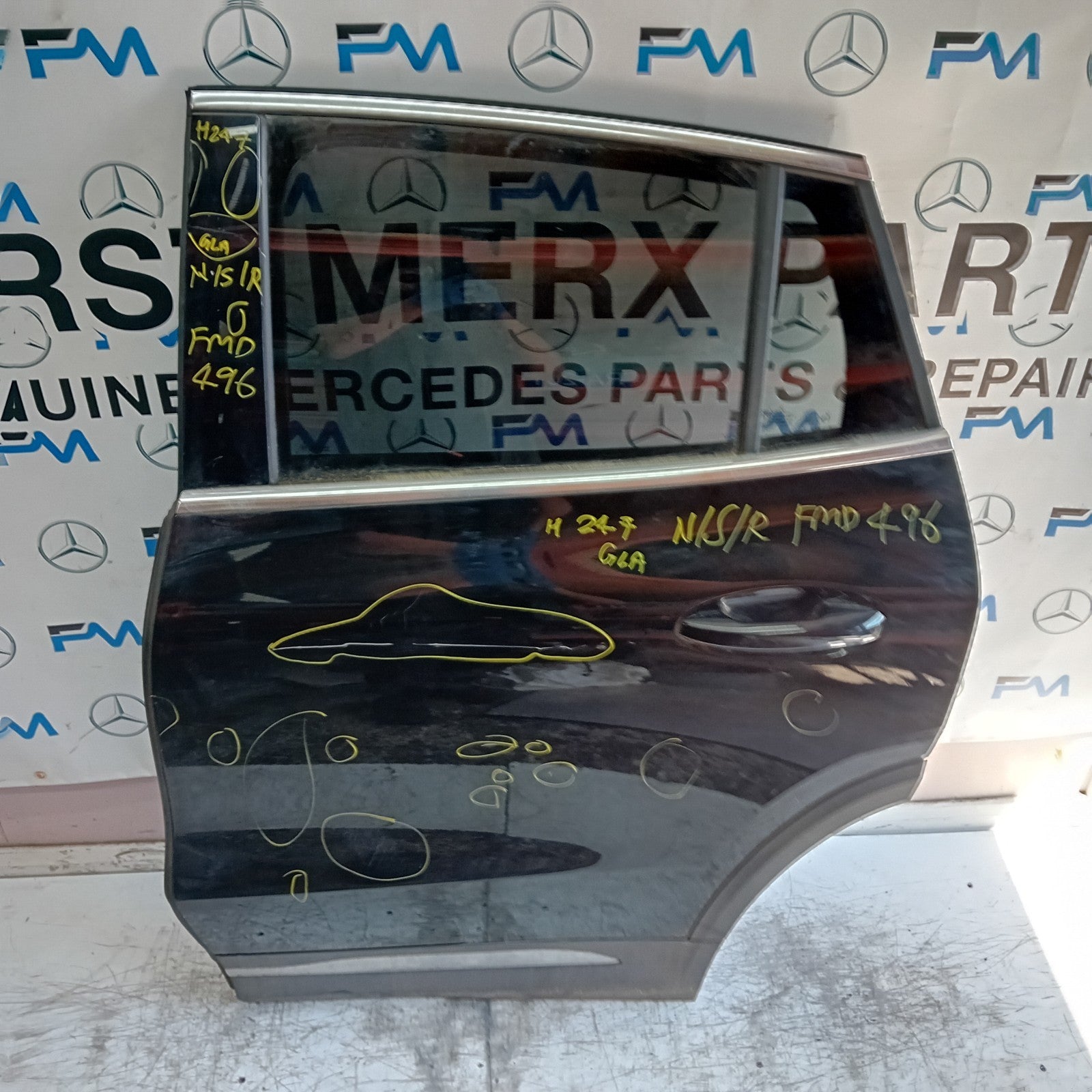 MEECEDES GLA H247 PASSENGER REAR DOOR NSR 2019 BLACK COMPLETE FMD496