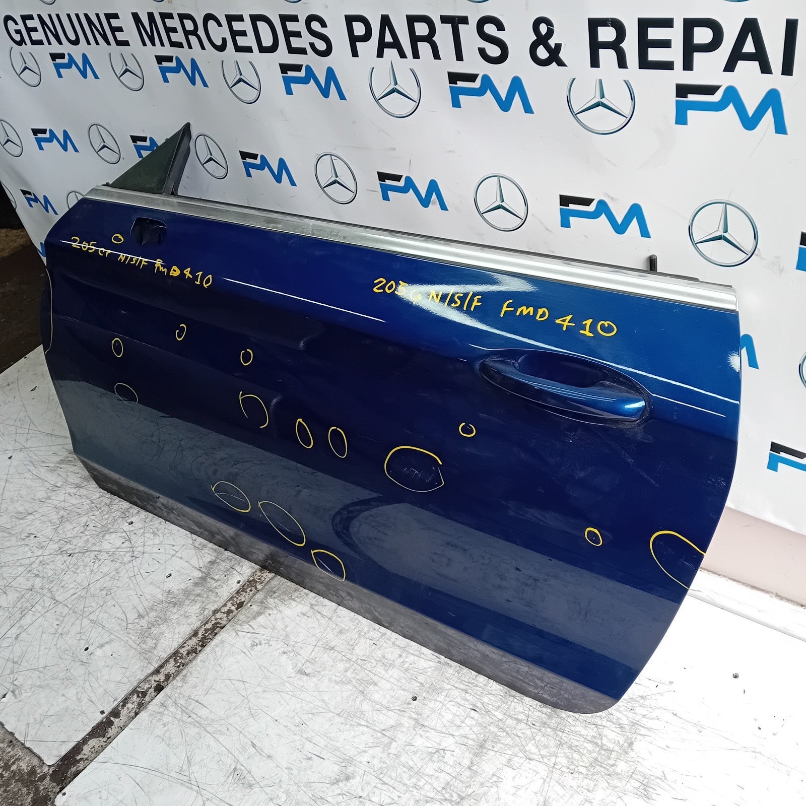MERCEDES C-CLASS W205 CP PASSENGER FRONT DOOR NSF 2016 ON BLUE FMD410
