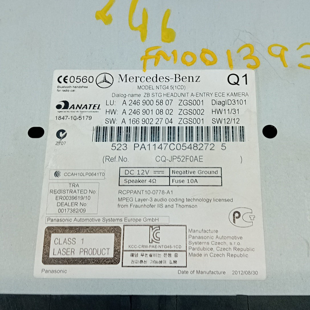 MERCEDES B CLASS W246 STEREO SAT NAV SYSTEM A2469005807 2012-19 FM001393