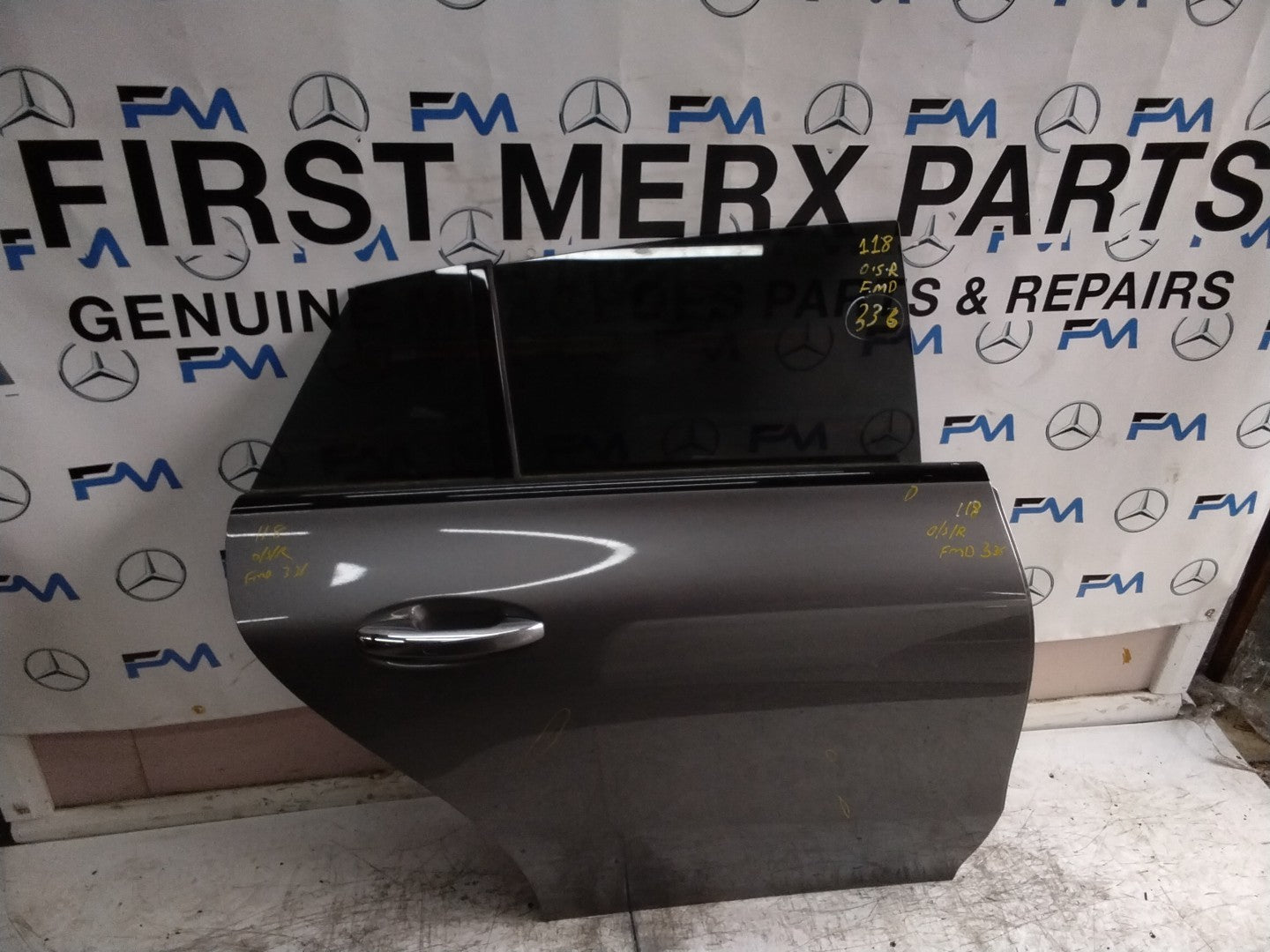 MERCEDES CLA W118 DRIVER REAR DOOR OSR GREY 2019 ON COMPLETE FMD336