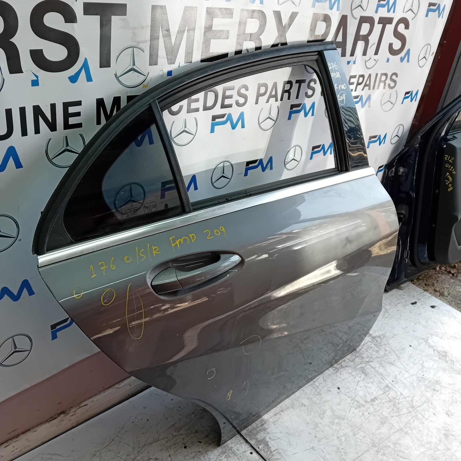 MERCEDES BENZ  A-CLASS W176 DRIVER REAR DOOR OSR GREY 2012- 2018 COMPLETE FMD209