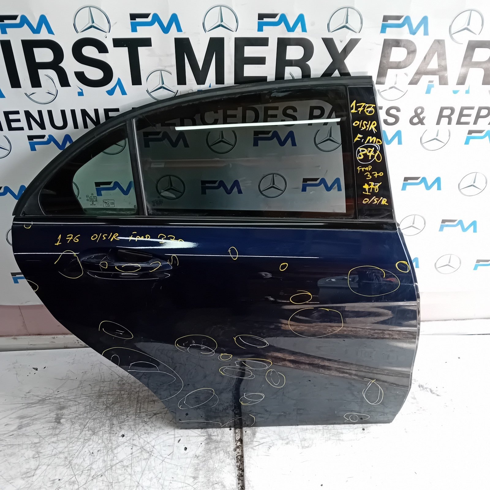 MERCEDES BENZ A-CLASS W176 DRIVER REAR DOOR OSR BLUE 2012-18 COMPLETE FMD370