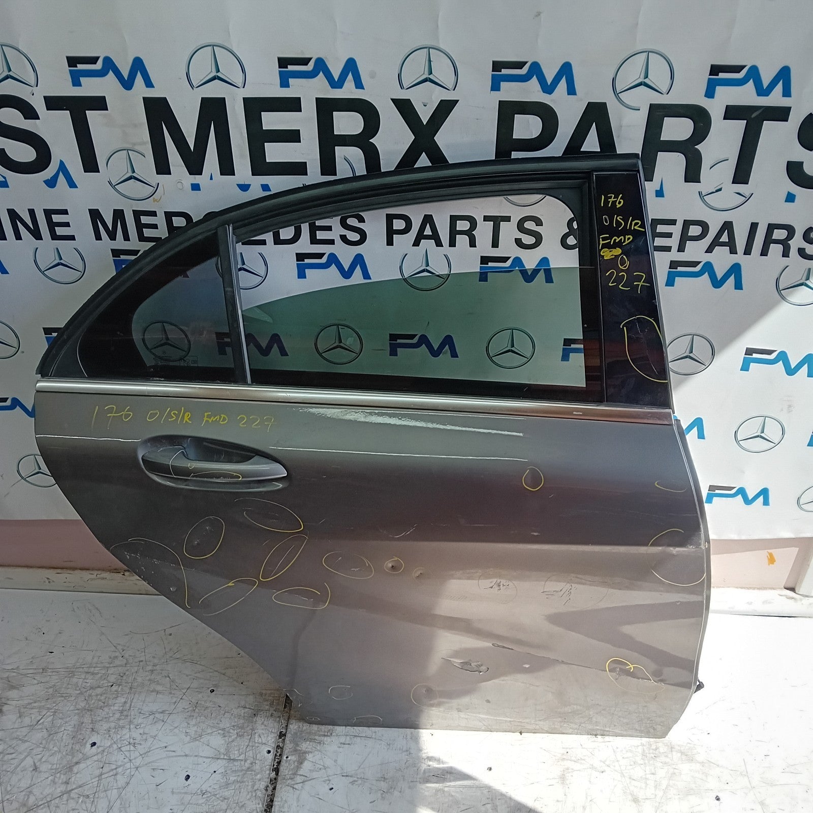 MERCEDES BENZ A-CLASS W176 DRIVER REAR DOOR OSR GREY 2012-18 COMPLETE FMD227