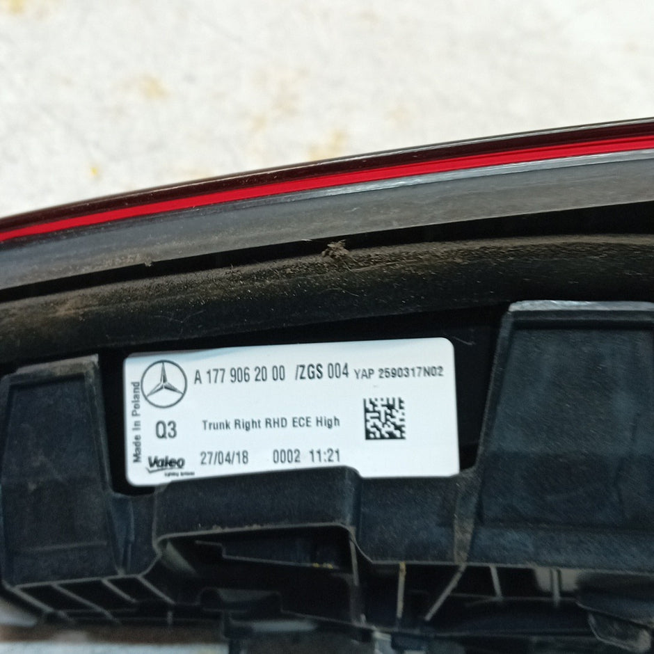 MERCEDES A-CLASS W177 DRIVER RIGHT OS REAR INNER TAIL LIGHT A1779062000 FMT247