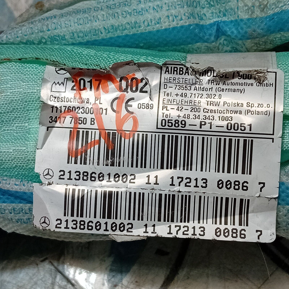 MERCEDES BENZ E-CLASS AIR ROOF BAG CURTAIN O/S 2020 W213 2138601002 FM216