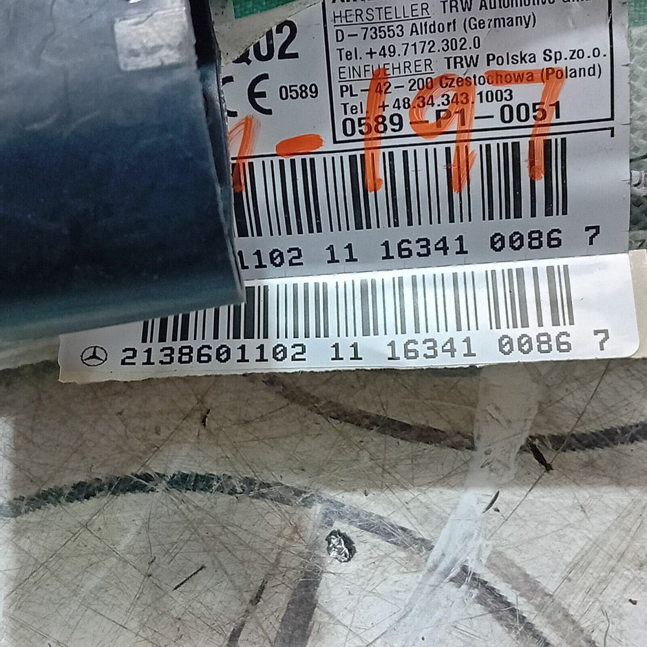 2020 MERCEDES E CLASS  LEFT PASSENGER SIDE ROOF CURTAIN A!R BAG 2138601102 FM197