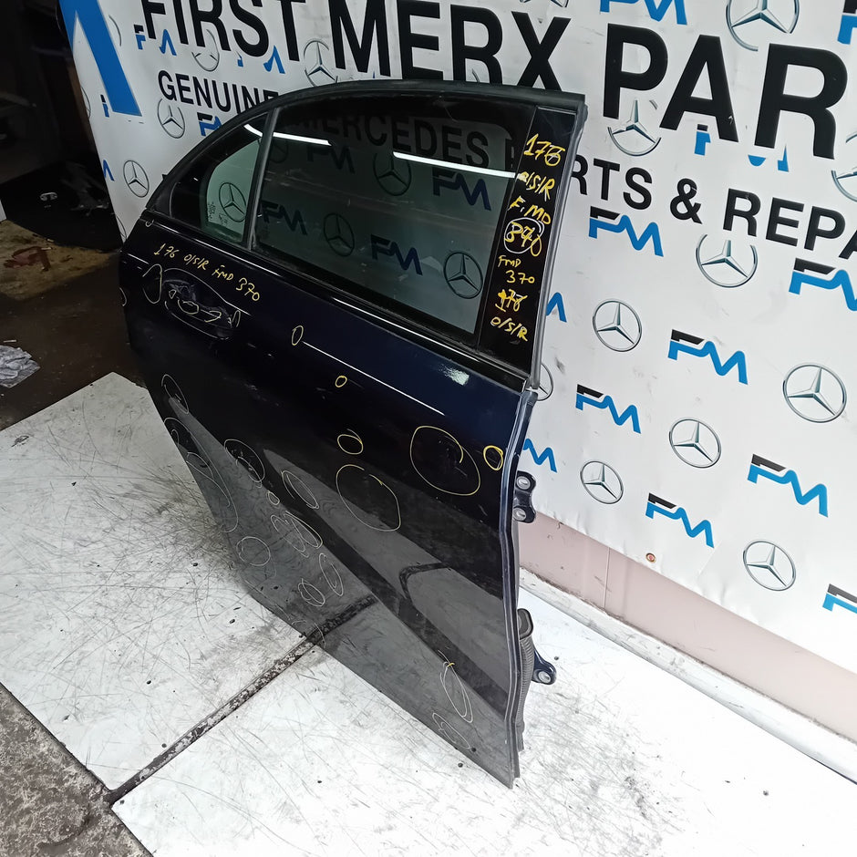MERCEDES BENZ A-CLASS W176 DRIVER REAR DOOR OSR BLUE 2012-18 COMPLETE FMD370