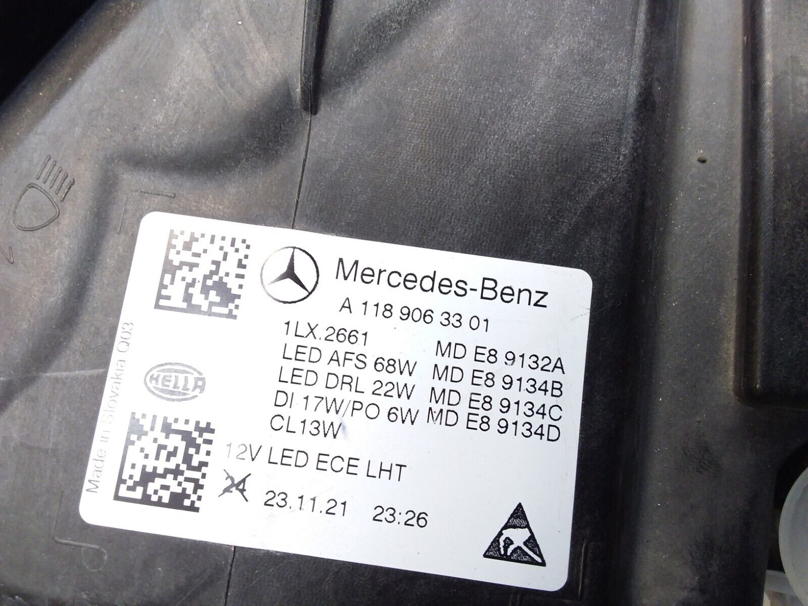 2021 MERCEDES CLA W118 HEADLIGHT PASSENGER NS A1189063301 FMH144 MULTIBEAM 