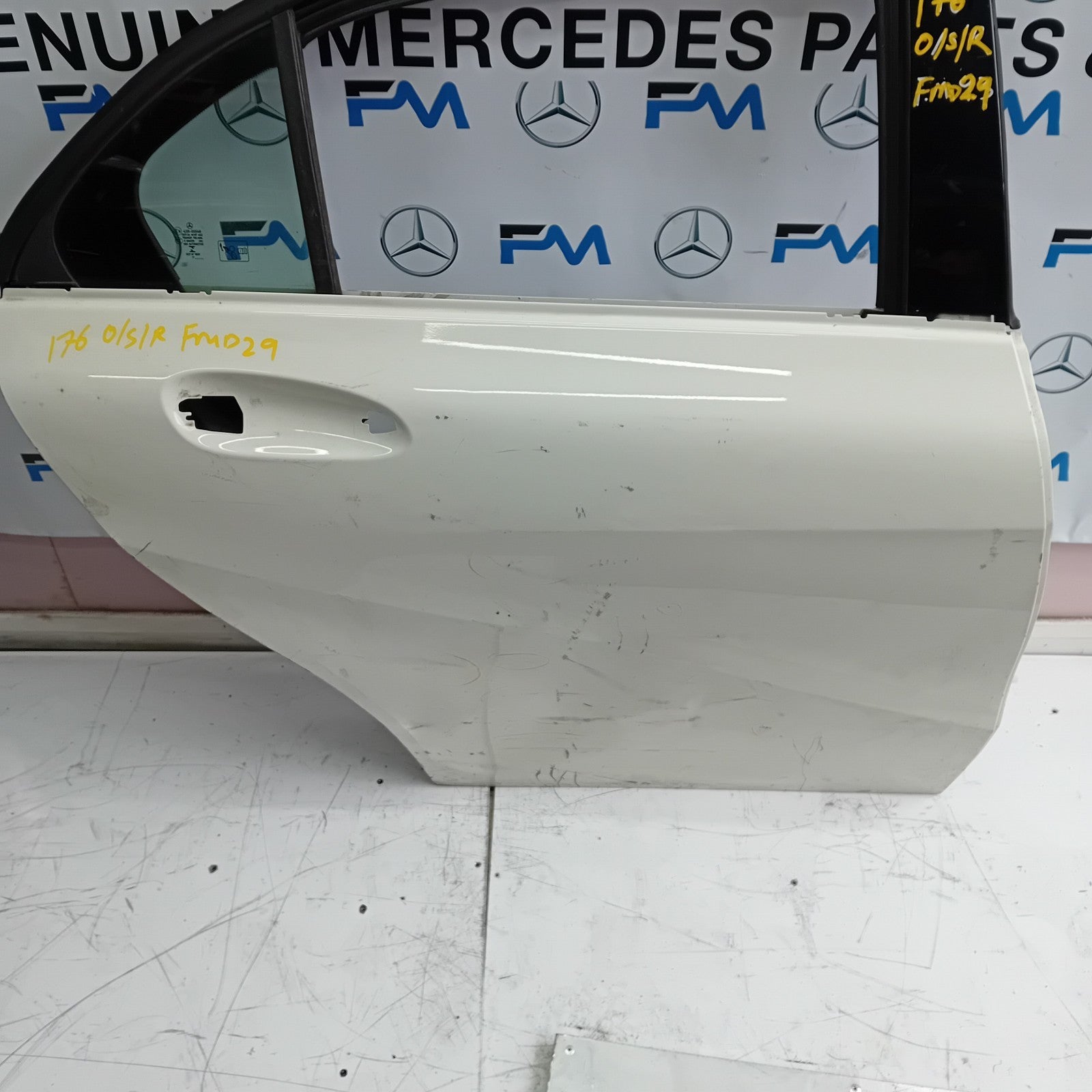 MERCEDES BENZ A-CLASS W176 DRIVER SIDE REAR DOOR O/S/R INCOMPLETE WHITE FMD29 