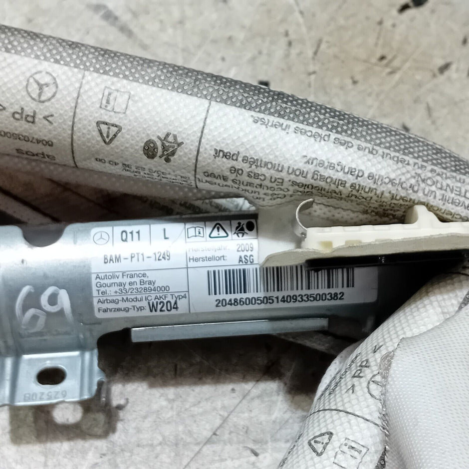 2012 MERCEDES C CLASS W204 LEFT PASSENGER  SIDE ROOF CURTAIN 20486005051 FM69